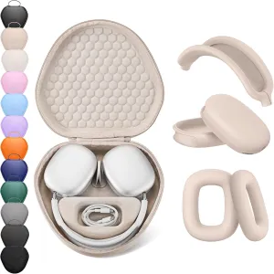 for Apple AirPods Max Case, Smart Case Cover with Sleep Mode,with Silicone Ear Pad Covers/Ear Cups Cover/Headband Cover,Hard Organizer Portable Carry Travel Cover Storage Bag,Flesh