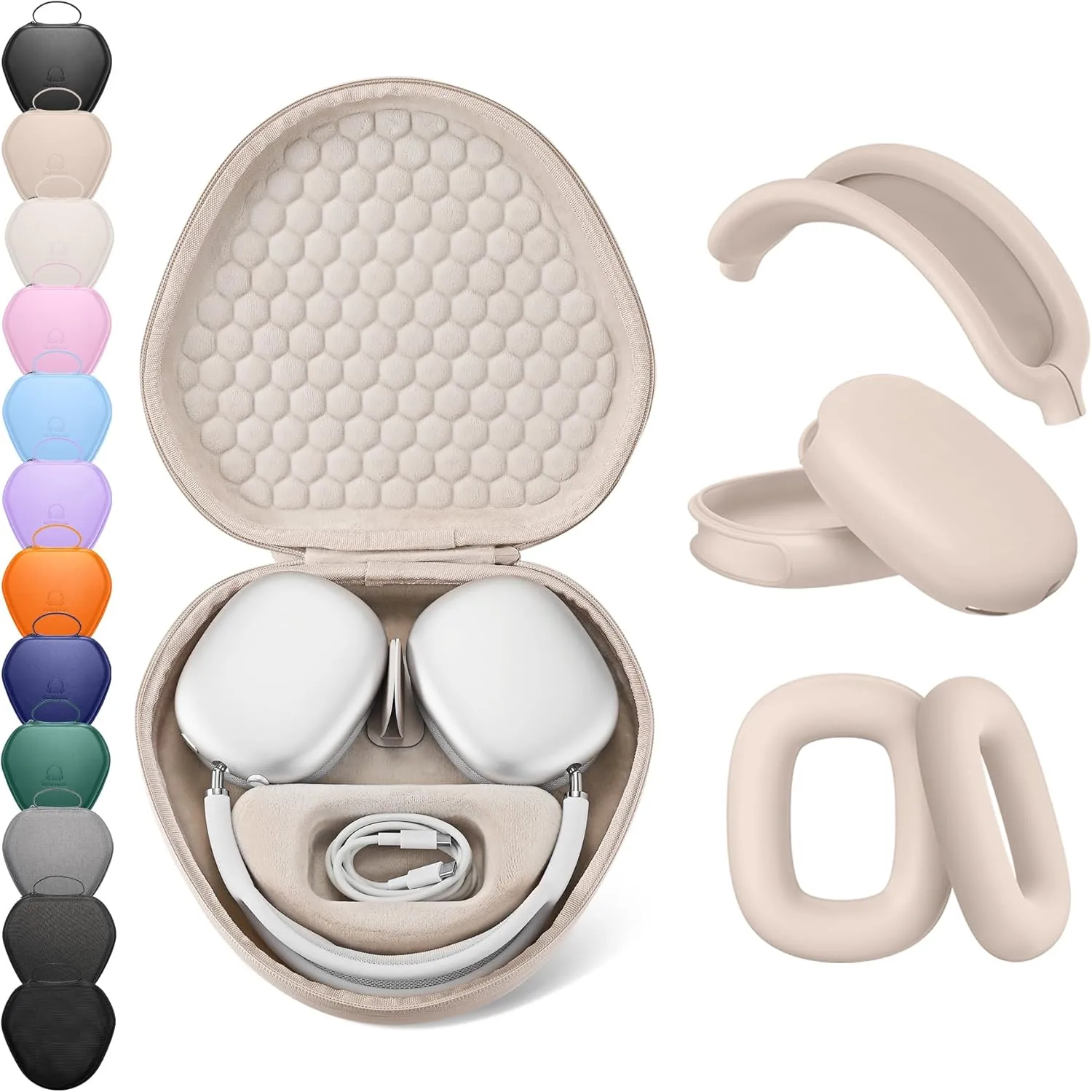 for Apple AirPods Max Case, Smart Case Cover with Sleep Mode,with Silicone Ear Pad Covers/Ear Cups Cover/Headband Cover,Hard Organizer Portable Carry Travel Cover Storage Bag,Flesh