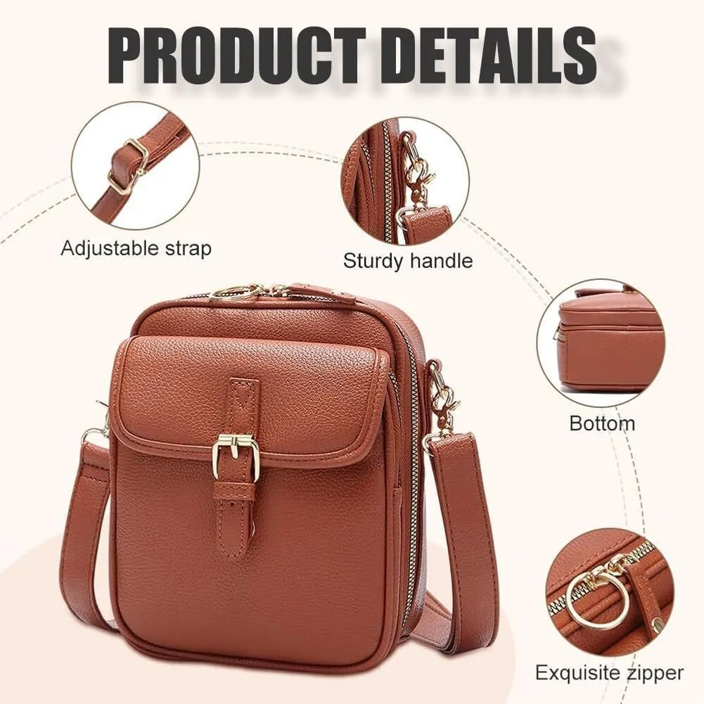 Forcipower Crossbody Bag, Urvashi Crossbody Leather Bag Rfid, Vintage Double Layer Leather Messenger Bag