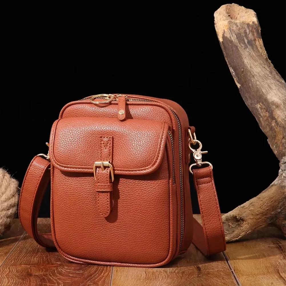 Forcipower Crossbody Bag, Urvashi Crossbody Leather Bag Rfid, Vintage Double Layer Leather Messenger Bag