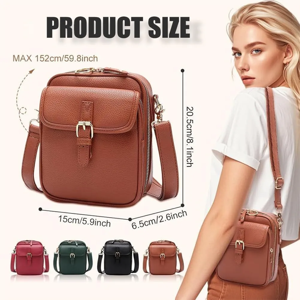 Forcipower Crossbody Bag, Urvashi Crossbody Leather Bag Rfid, Vintage Double Layer Leather Messenger Bag