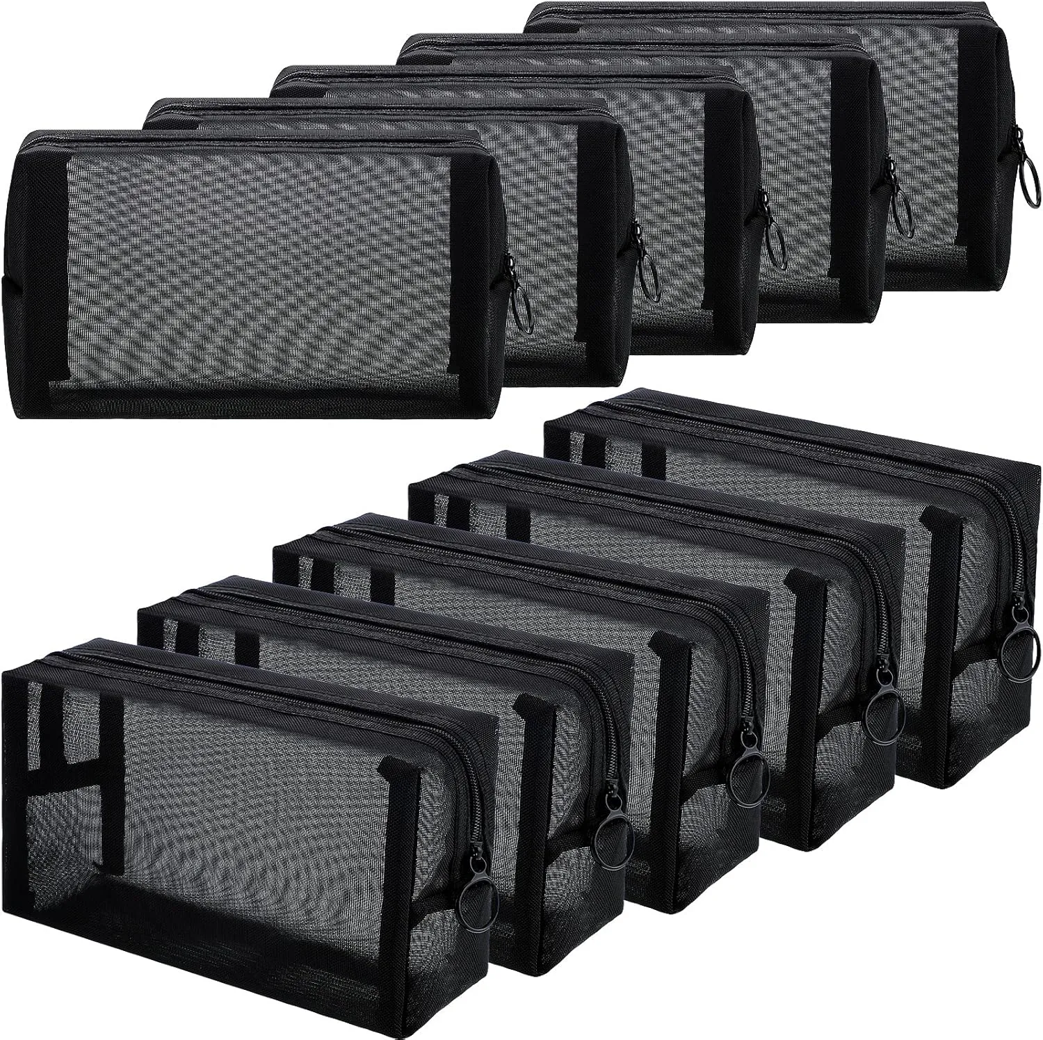 Frienda 10 Pieces Mesh Makeup Bag Portable Mesh Cosmetic Bag Black Zipper Pouch Breathable Travel Toiletry Bag for Home Offices Travel Accessories Organizer