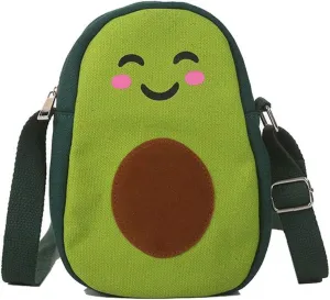 Fruit Avocado Shape Design Novelty Girls Purse Canvas Crossbody Bag Chic Shoulder Bag for Women, Green, Small
