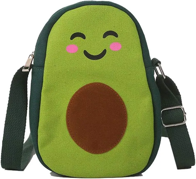 Fruit Avocado Shape Design Novelty Girls Purse Canvas Crossbody Bag Chic Shoulder Bag for Women, Green, Small