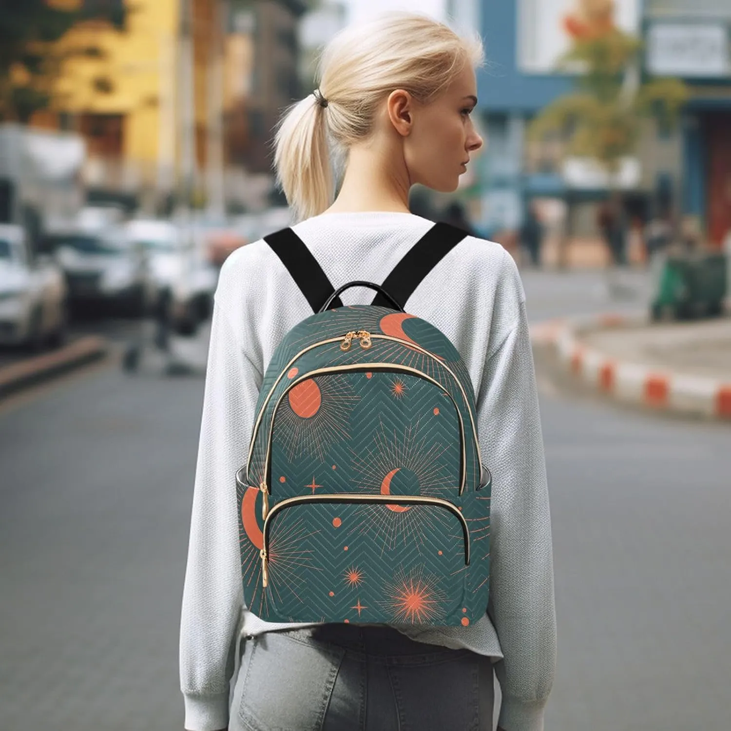 Full Moon with Stars Print Travel Backpack for Women Quilted Bookbag Cute Casual Bag Backpack Lightweight Fashionable Women's Backpack(Small Pattren 2)