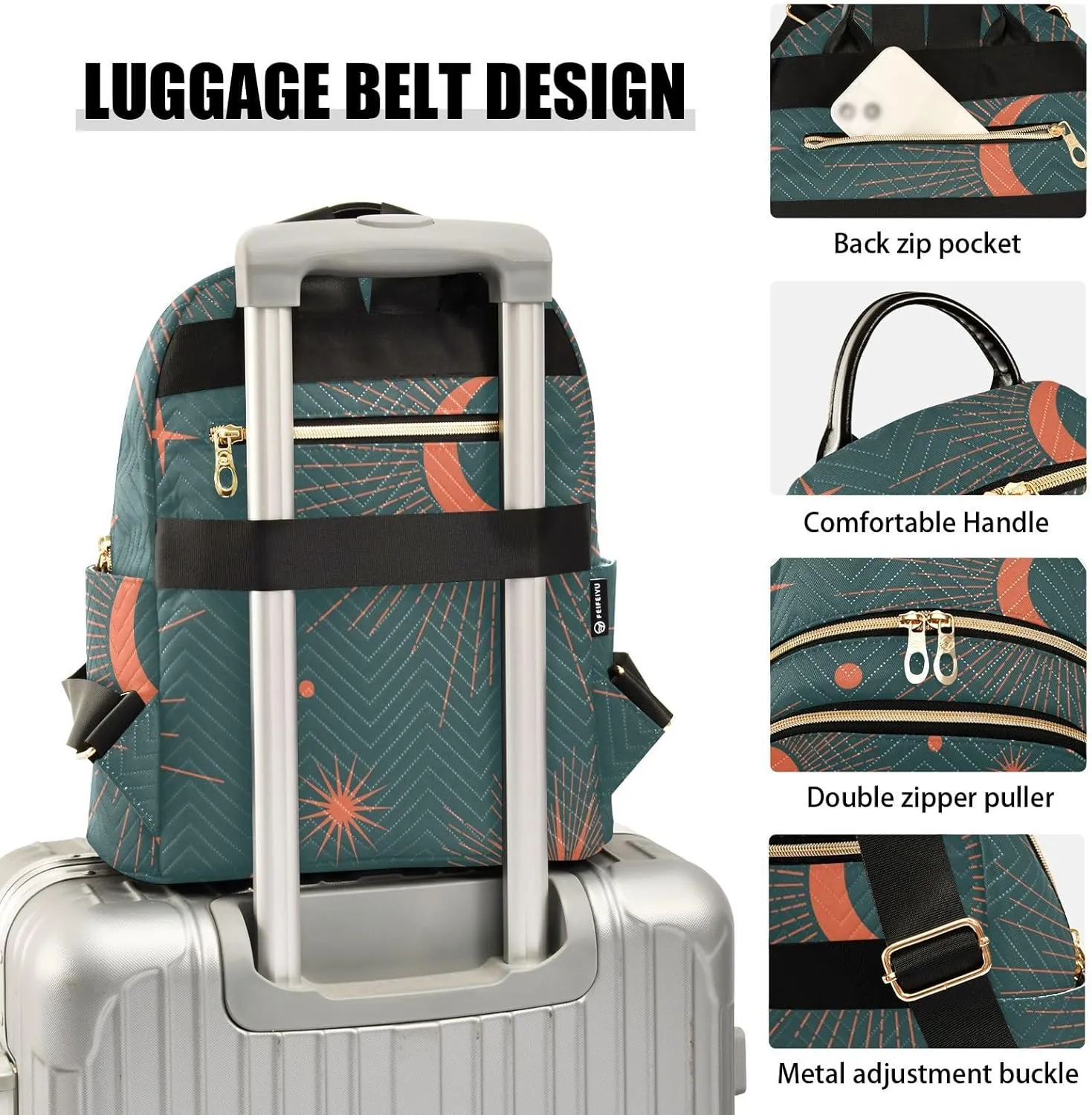Full Moon with Stars Print Travel Backpack for Women Quilted Bookbag Cute Casual Bag Backpack Lightweight Fashionable Women's Backpack(Small Pattren 2)