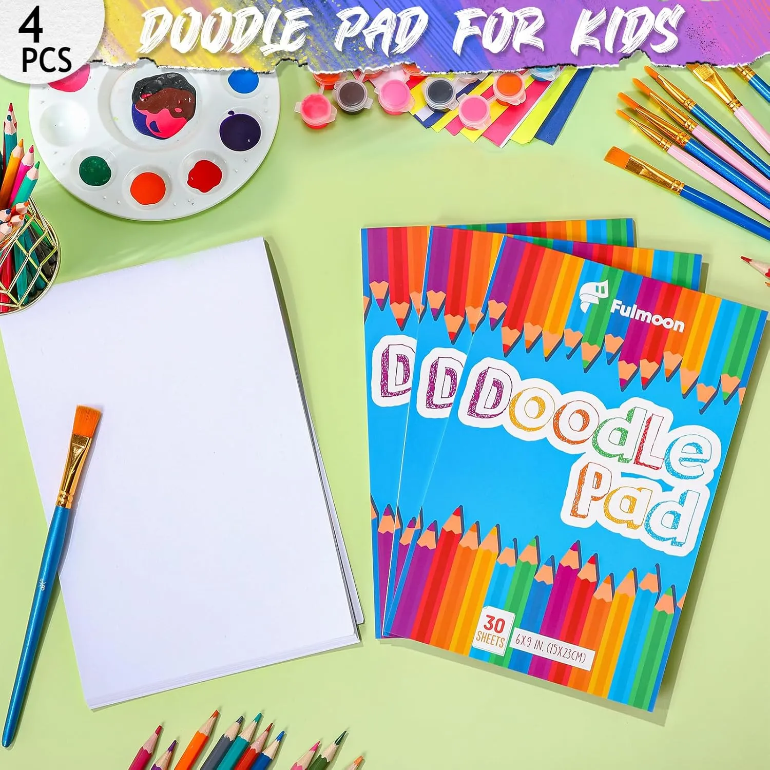 Fulmoon 50 Pcs Doodle Drawing Paper Pad for Kids 30 Sheets Drawing Paper Coloring Sketch Book Art Supplies for Kids Teens Adults Crayons Pencils School Office Christmas Art Supplies, 6 x 9 Inch