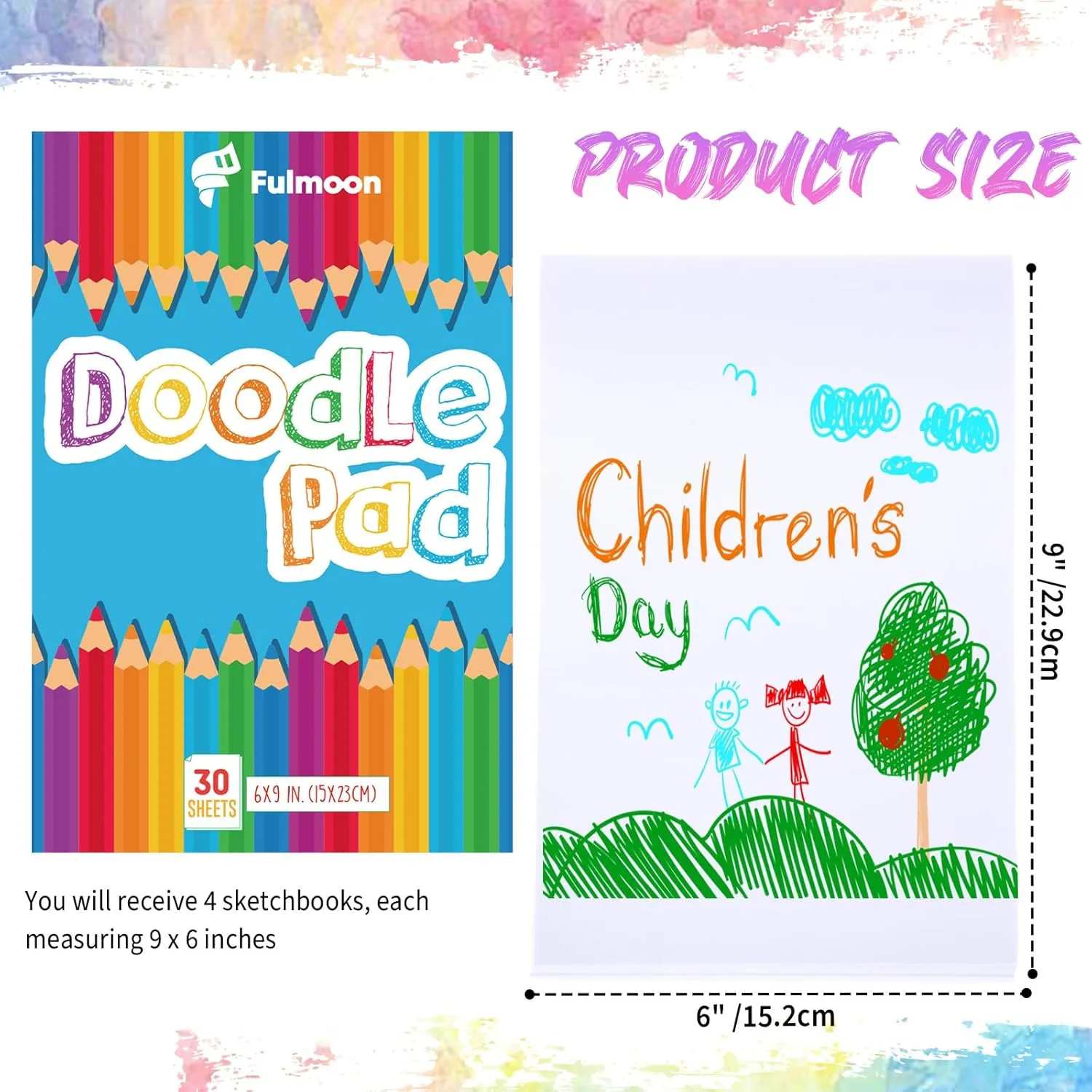 Fulmoon 50 Pcs Doodle Drawing Paper Pad for Kids 30 Sheets Drawing Paper Coloring Sketch Book Art Supplies for Kids Teens Adults Crayons Pencils School Office Christmas Art Supplies, 6 x 9 Inch