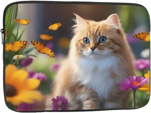 Funny Cats and Flowers Pattern Shockproof Portable Laptop 15 inch Sleeve Bag for Men and Women - Ideal for Business Travel, School, and Daily Use