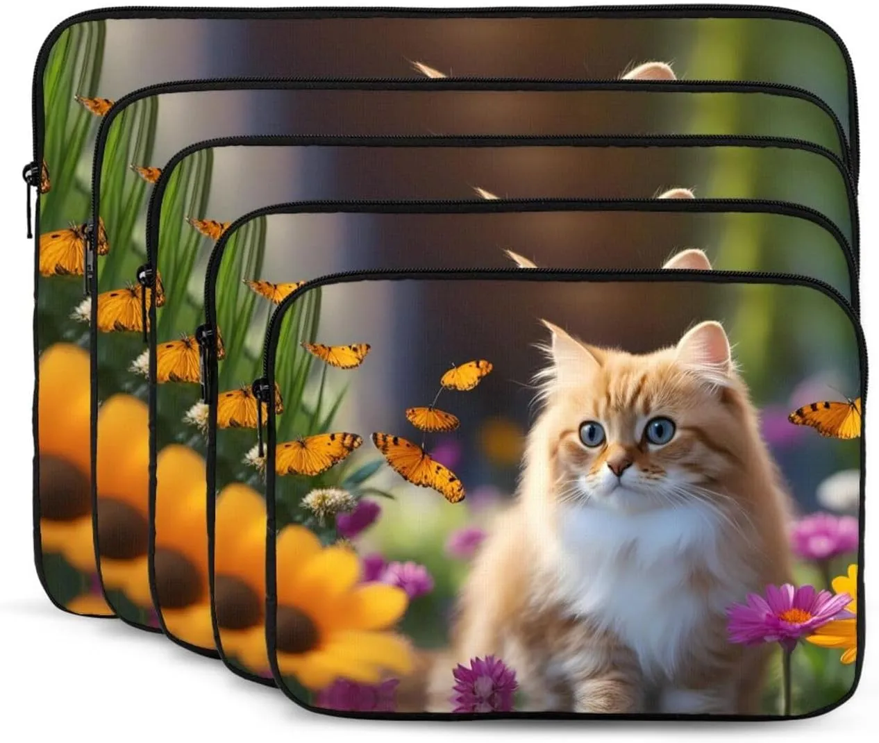Funny Cats and Flowers Pattern Shockproof Portable Laptop 15 inch Sleeve Bag for Men and Women - Ideal for Business Travel, School, and Daily Use