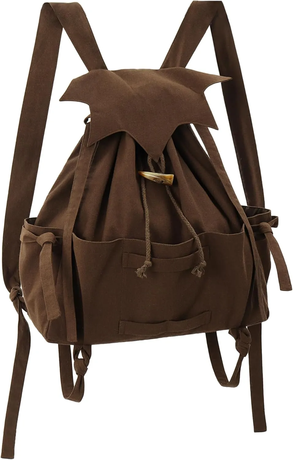 FURPHI Medieval Drawstring Backpack Vintage Renaissance Canvas Bag Ren Faire LARP Cosplay Accessories (Brown)