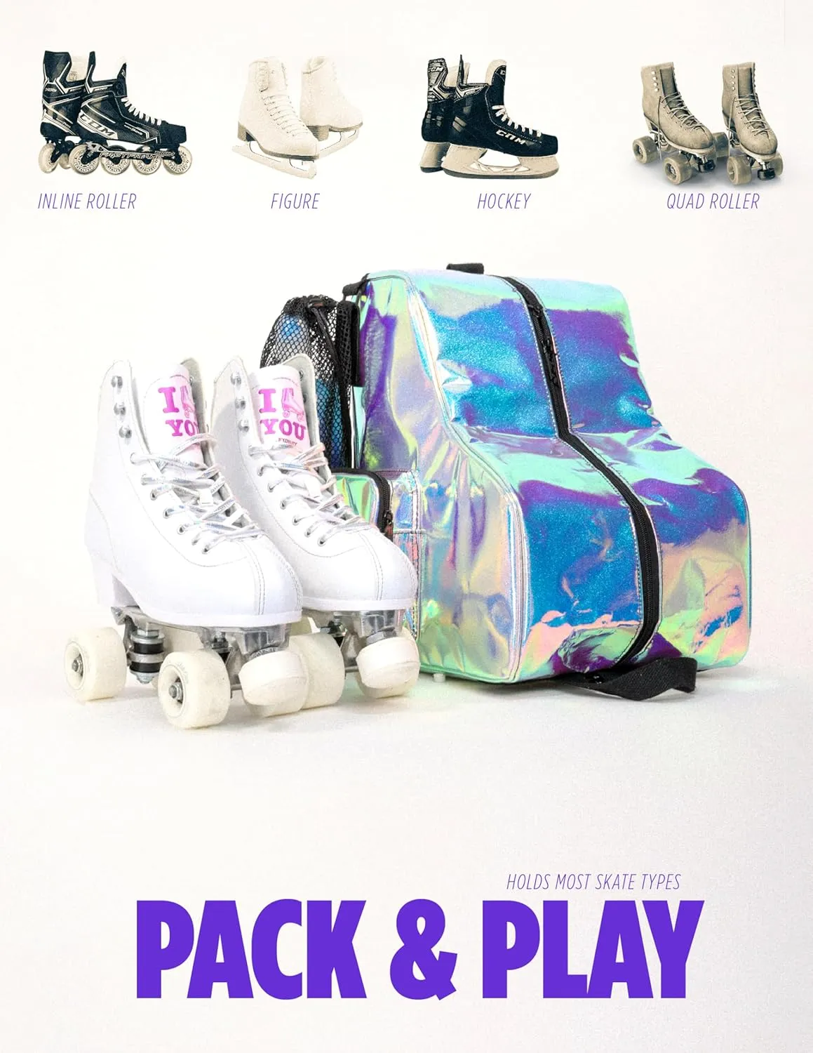 Fydelity- Retro Cute Roller Skate Bag for Women, Converts into Roller Skates Backpack –Heavy Duty Roller Skating Bag Fits Mens Ice Skate, Boys Inline Skates, Girls Figure Skates