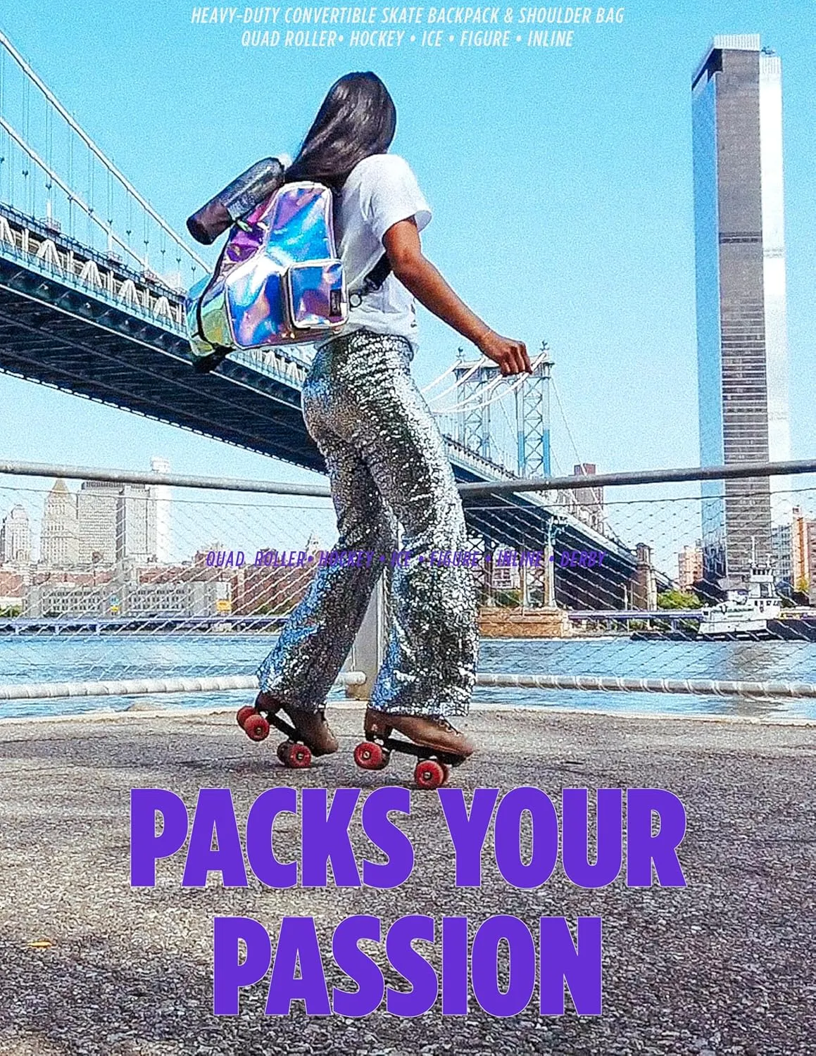 Fydelity- Retro Cute Roller Skate Bag for Women, Converts into Roller Skates Backpack –Heavy Duty Roller Skating Bag Fits Mens Ice Skate, Boys Inline Skates, Girls Figure Skates