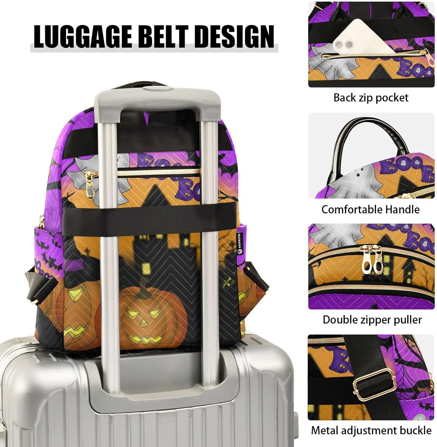 GAIGEO Halloween Scary Night Womens Casual Daypack, Lightweight Day Trip Backpack, Women Backpack for Travel, M