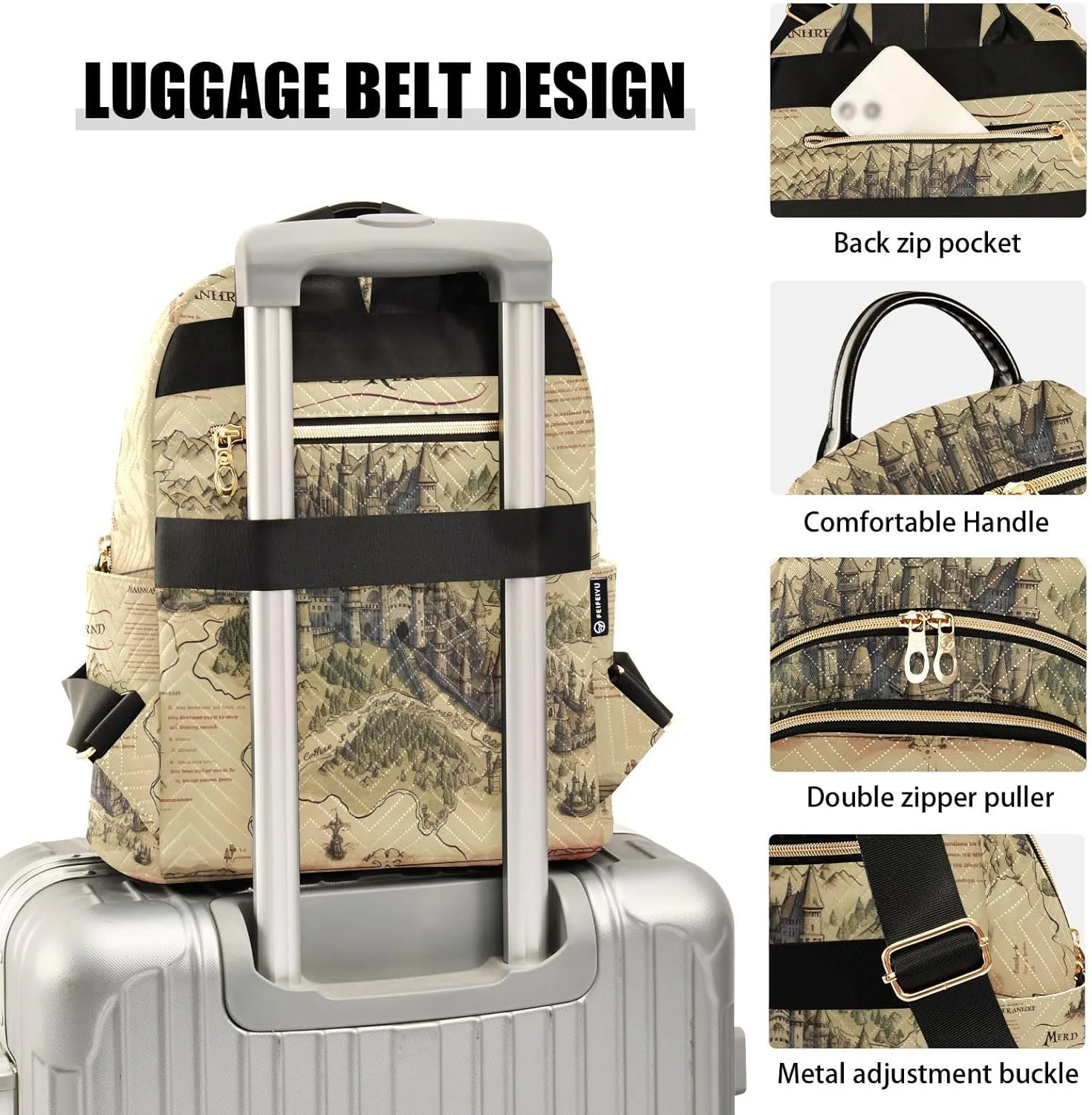GAIGEO Old Map of the Tower and Palace Women Fashion Backpack, Women's Backpack Purse, Womens Travel Backpack for Airplane, S