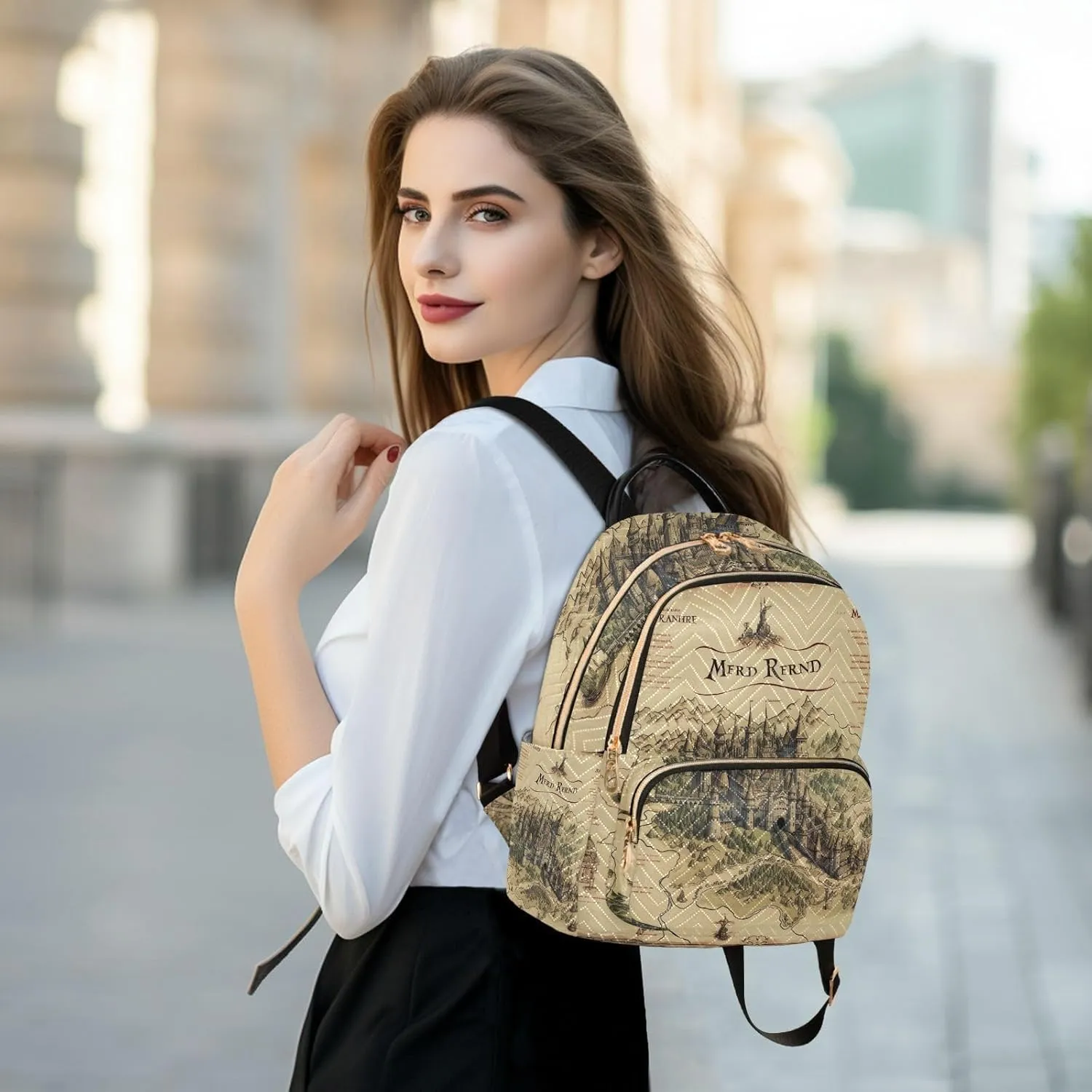 GAIGEO Old Map of the Tower and Palace Women Fashion Backpack, Women's Backpack Purse, Womens Travel Backpack for Airplane, S