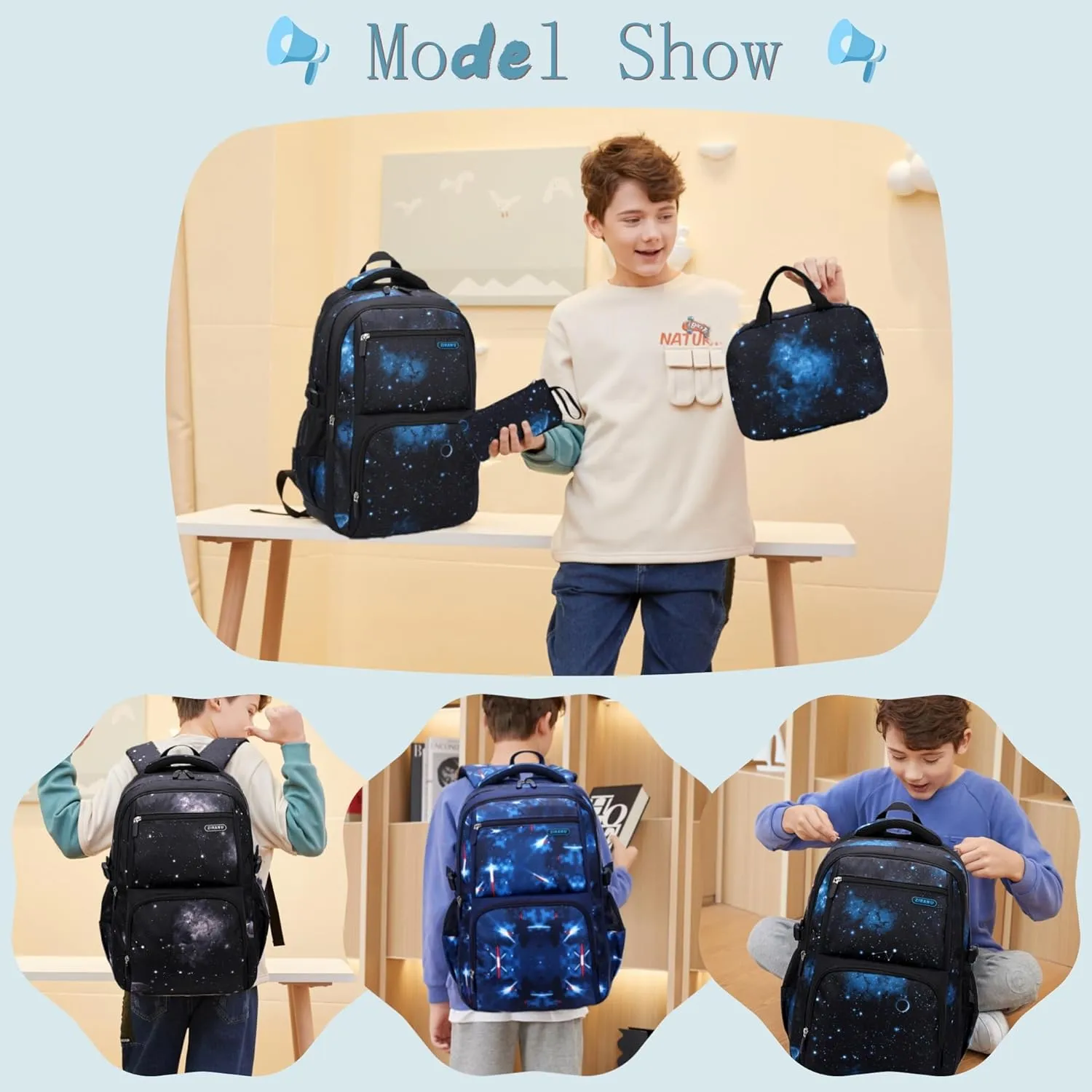 Galaxy-Print School-Bag Backpack for Boys Middle-School Elementary Bookbag