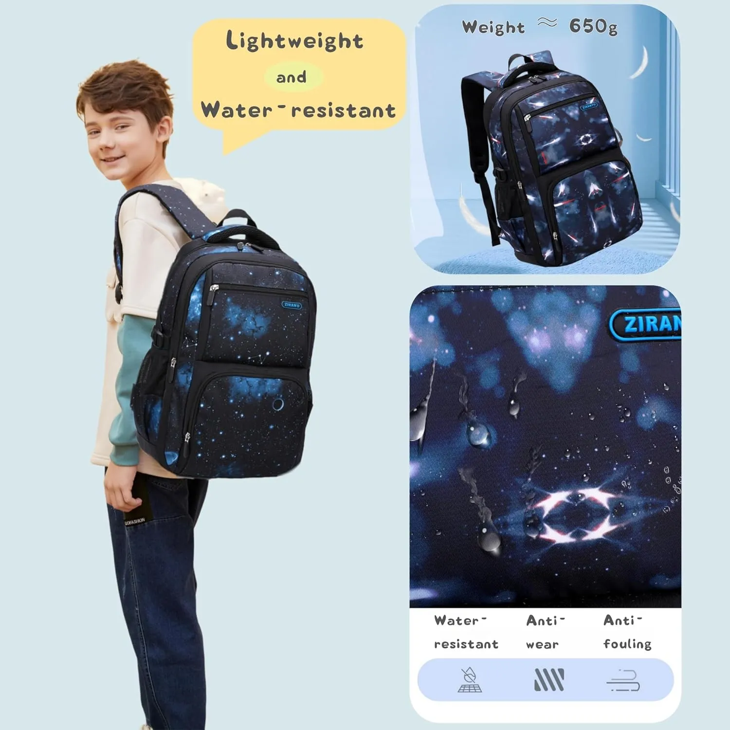 Galaxy-Print School-Bag Backpack for Boys Middle-School Elementary Bookbag
