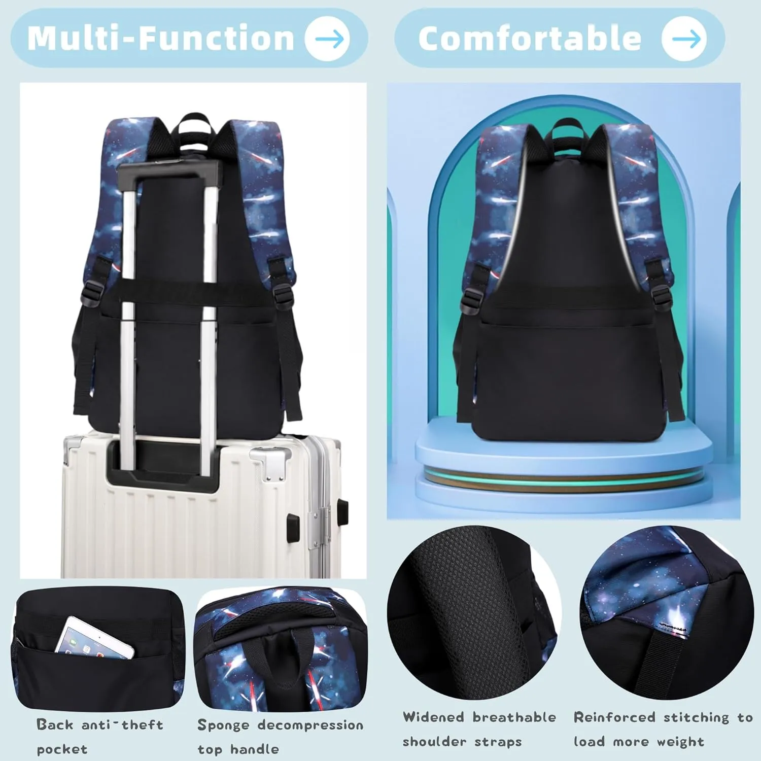 Galaxy-Print School-Bag Backpack for Boys Middle-School Elementary Bookbag