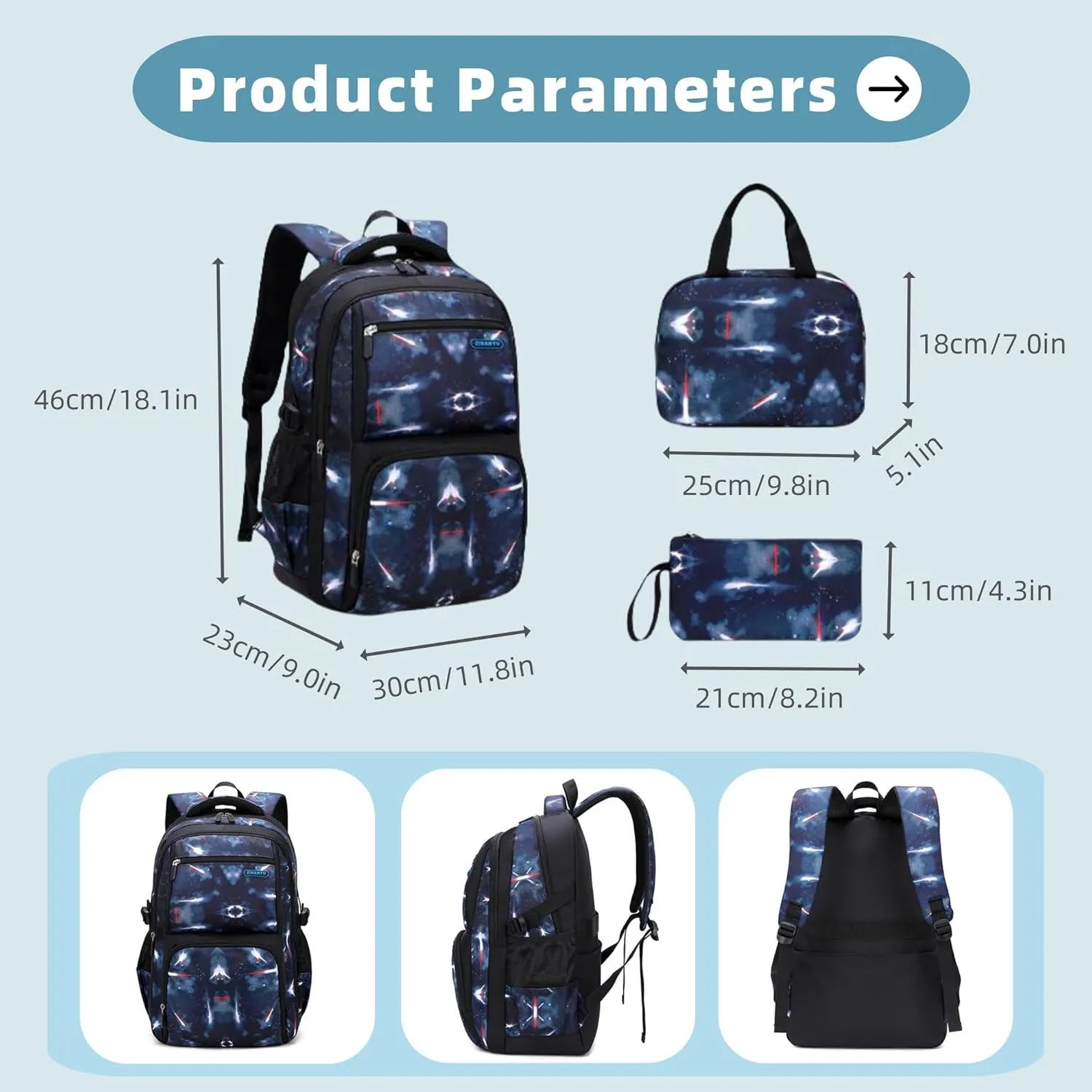Galaxy-Print School-Bag Backpack for Boys Middle-School Elementary Bookbag