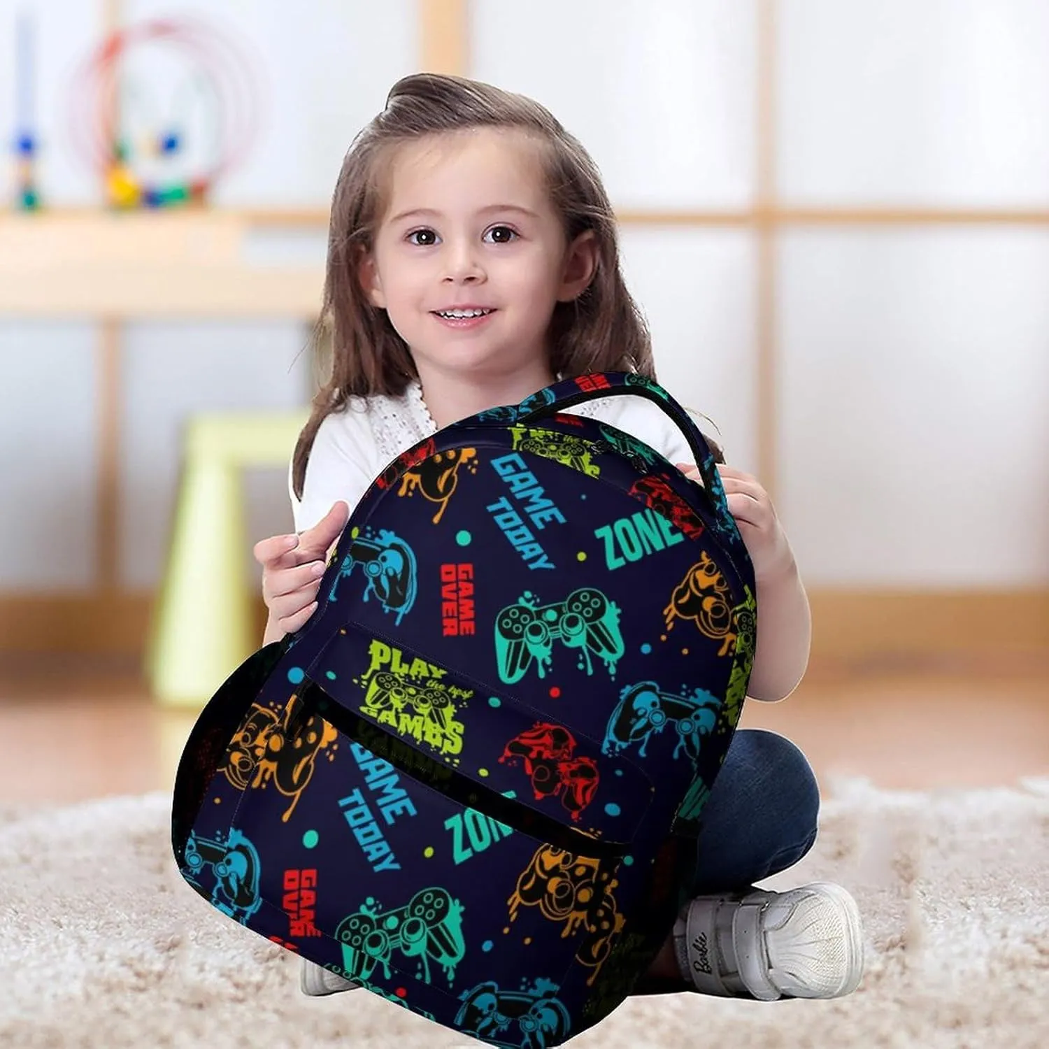 Gamepad School Backpack for Kids Girls Boys, 16 Inch Cute Gaming Themed Bookbag, Personalized School Backpack for Students Children, Lightweight, Large Capacity