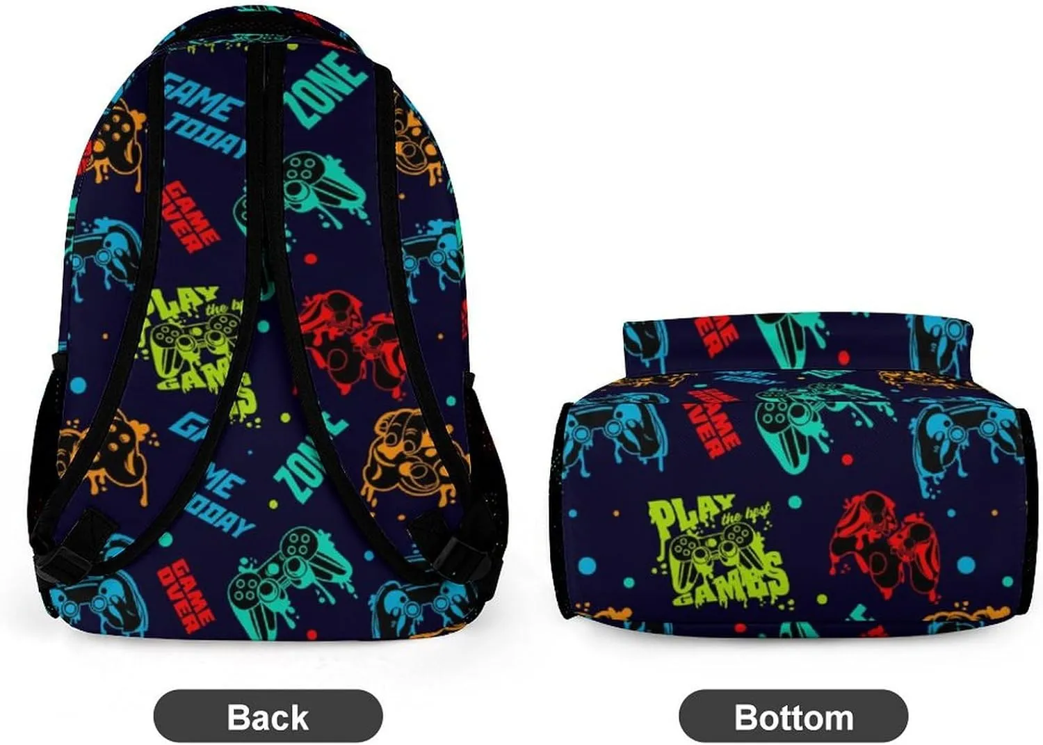 Gamepad School Backpack for Kids Girls Boys, 16 Inch Cute Gaming Themed Bookbag, Personalized School Backpack for Students Children, Lightweight, Large Capacity