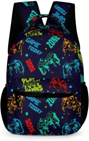 Gamepad School Backpack for Kids Girls Boys, 16 Inch Cute Gaming Themed Bookbag, Personalized School Backpack for Students Children, Lightweight, Large Capacity