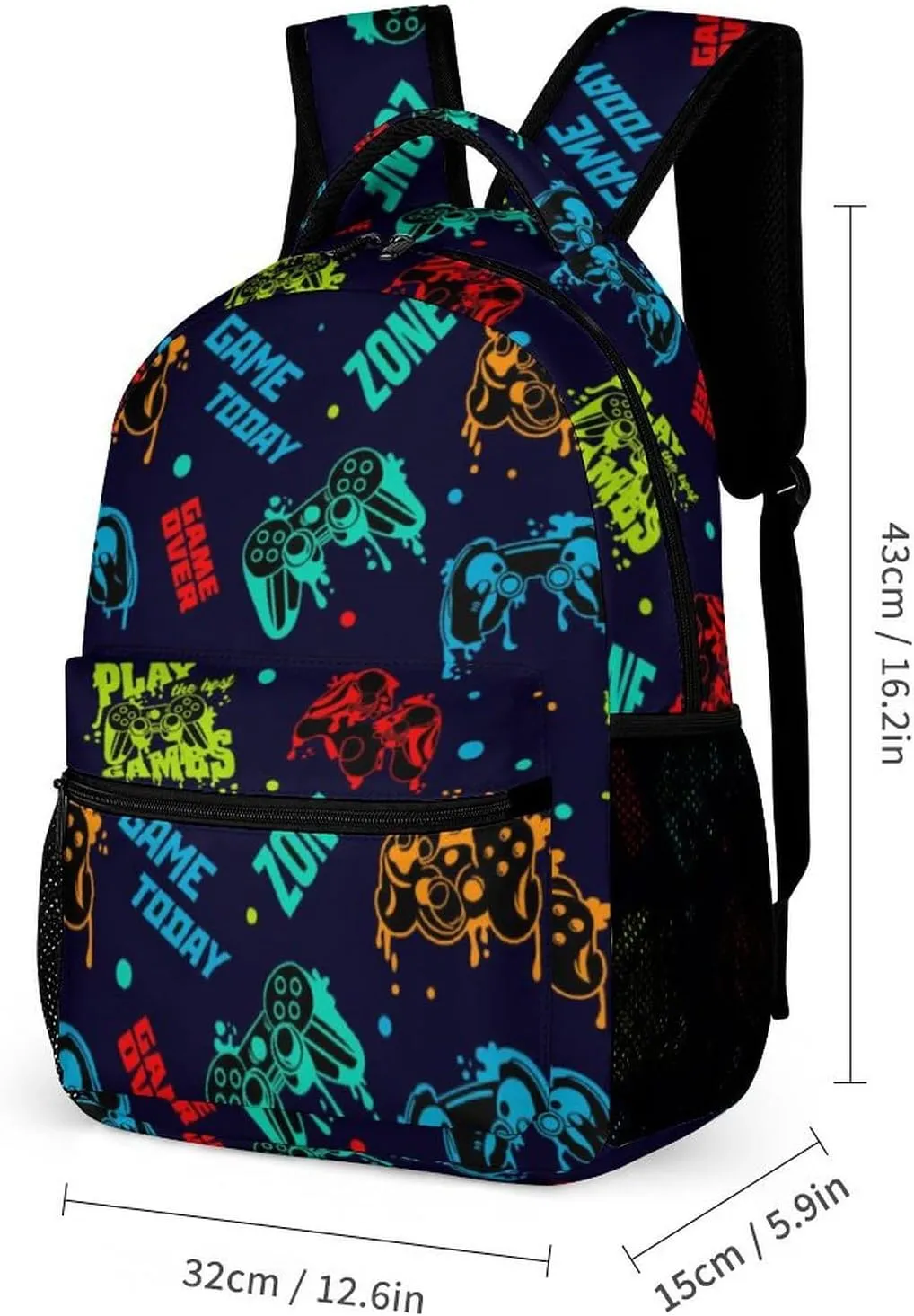 Gamepad School Backpack for Kids Girls Boys, 16 Inch Cute Gaming Themed Bookbag, Personalized School Backpack for Students Children, Lightweight, Large Capacity
