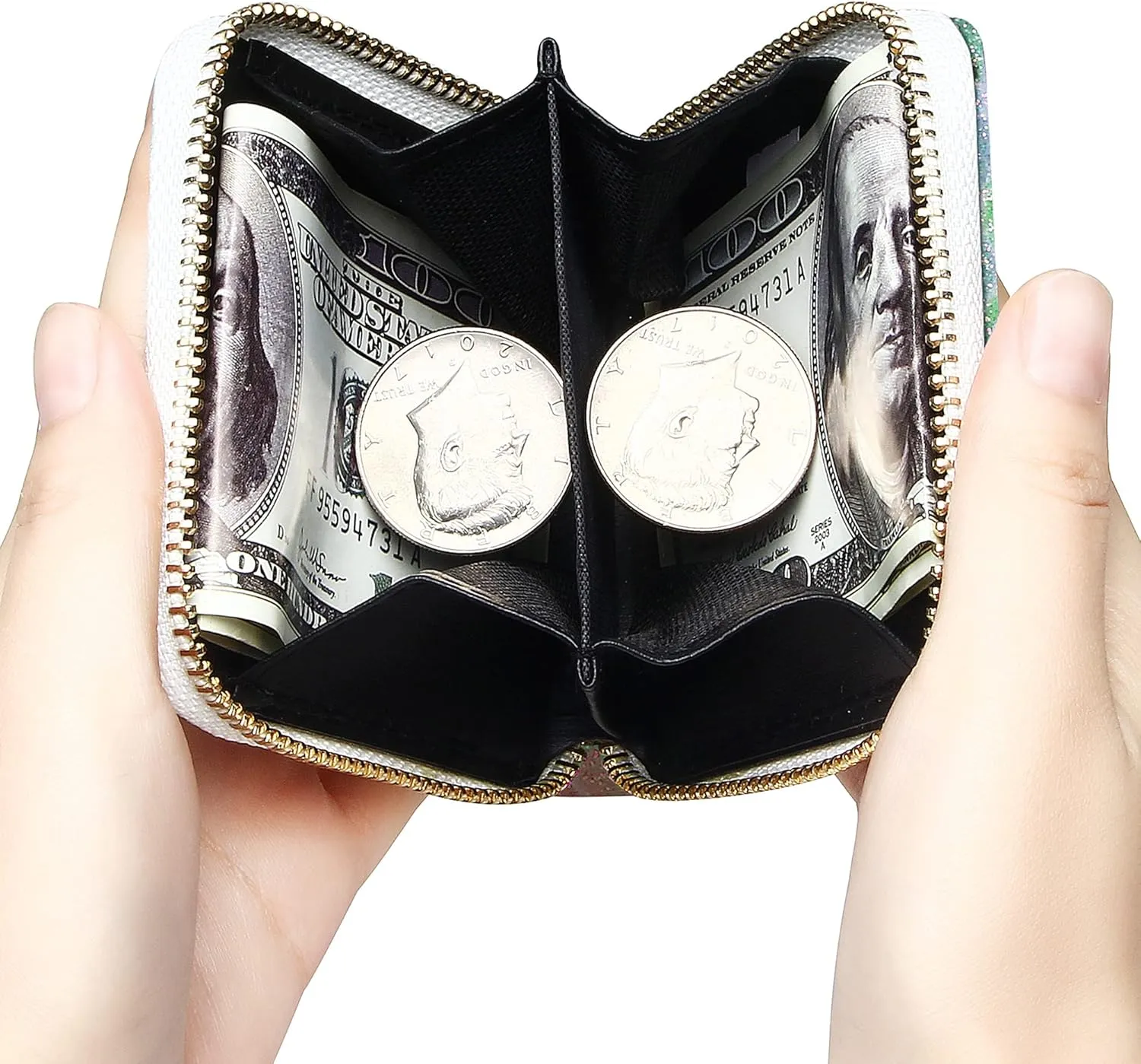 GEEAD Small Glitter Wallet for Women Girls Mini Coin Purse Pouches with Key Ring