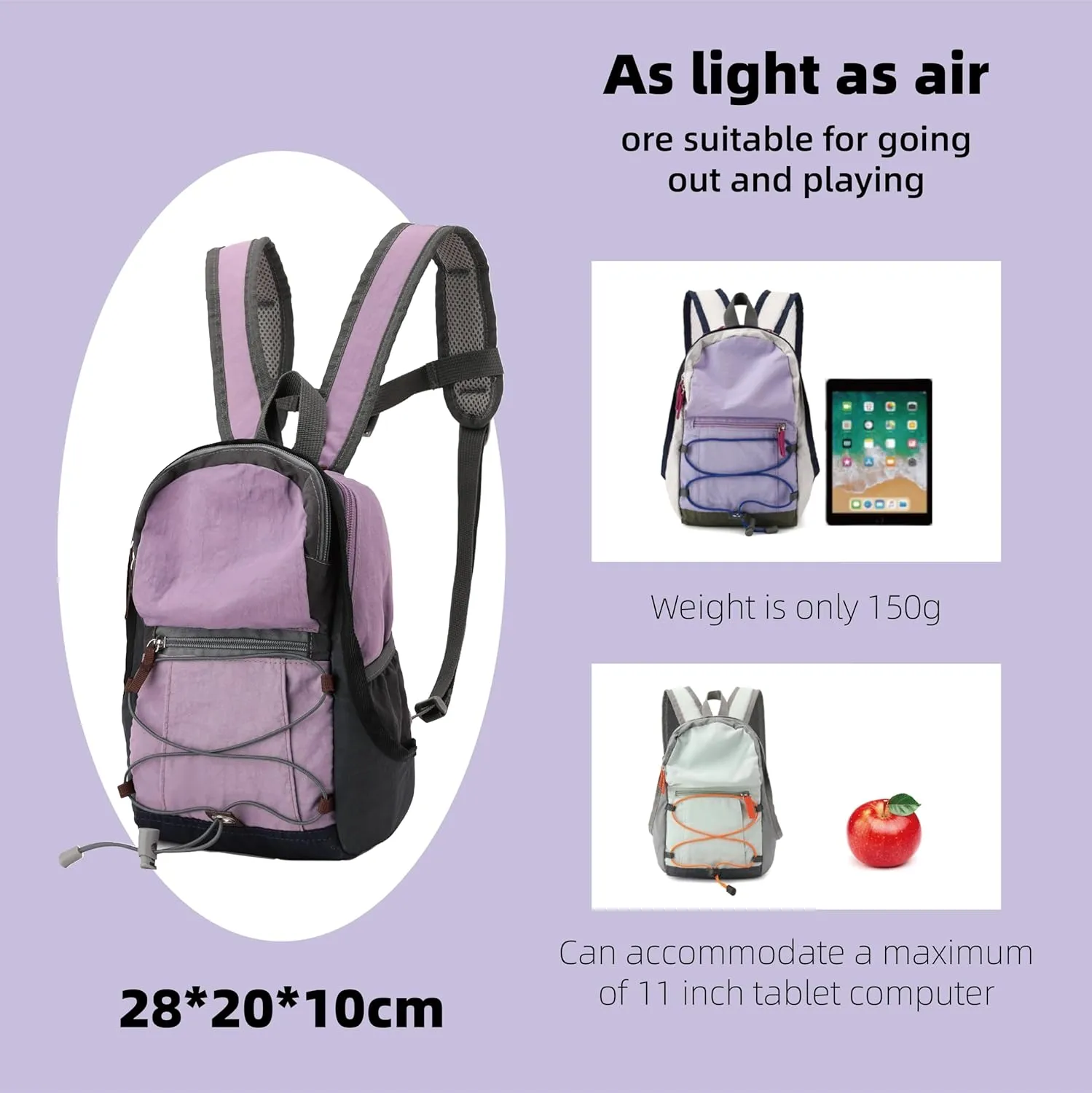 Geerlaqaly hiking backpack, suitable for both men and women, lightweight and large capacity, suitable for leisure and urban use, with reflective strips and whistle,greypurple
