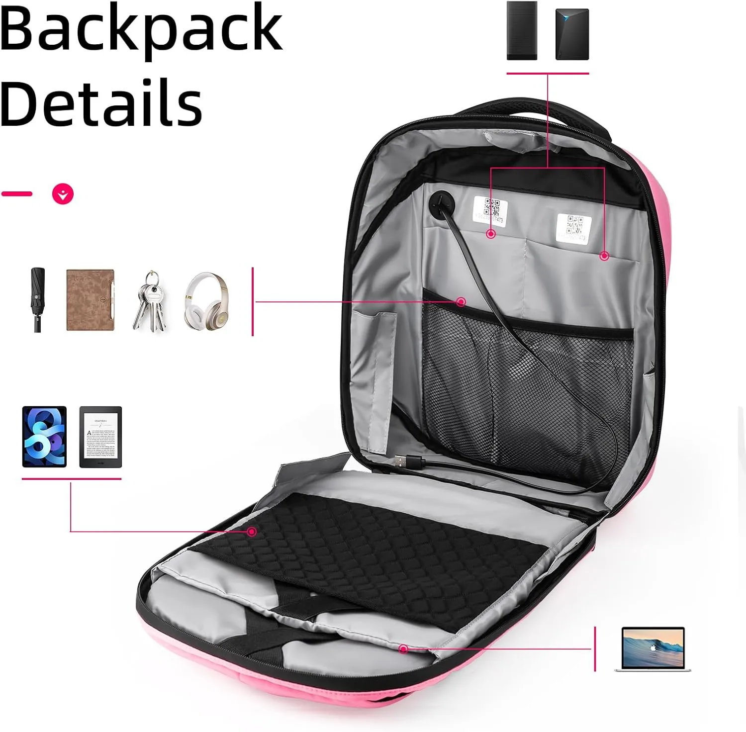 Gelrova LED Backpack 17 Inch, Full Color Screen Programmable Screen Laptop Backpack, Work Bag Fashion Travel Backpack for Women, City Serise, Pink