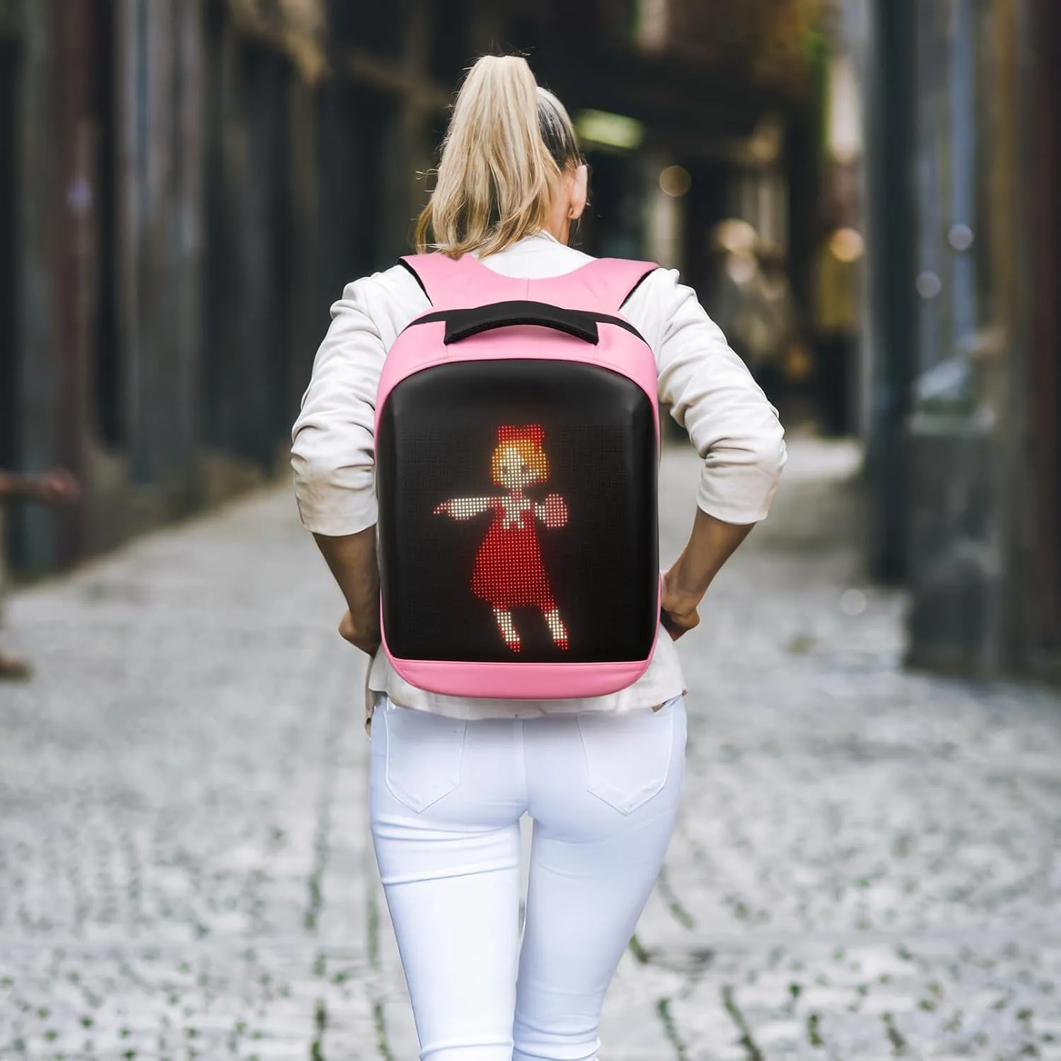 Gelrova LED Backpack 17 Inch, Full Color Screen Programmable Screen Laptop Backpack, Work Bag Fashion Travel Backpack for Women, City Serise, Pink