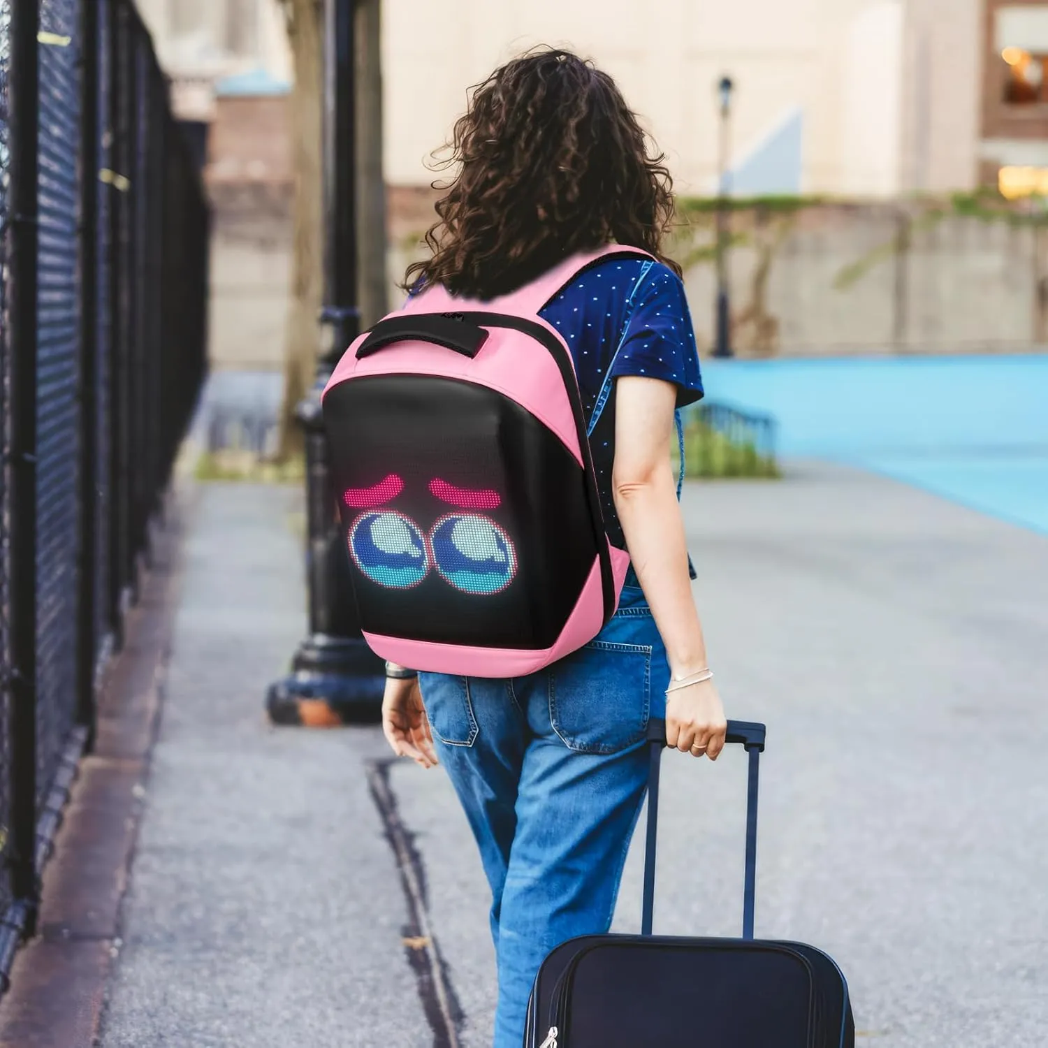 Gelrova LED Backpack 17 Inch, Full Color Screen Programmable Screen Laptop Backpack, Work Bag Fashion Travel Backpack for Women, City Serise, Pink