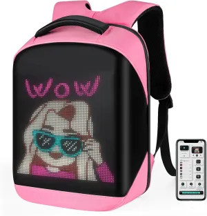 Gelrova LED Backpack 17 Inch, Full Color Screen Programmable Screen Laptop Backpack, Work Bag Fashion Travel Backpack for Women, City Serise, Pink