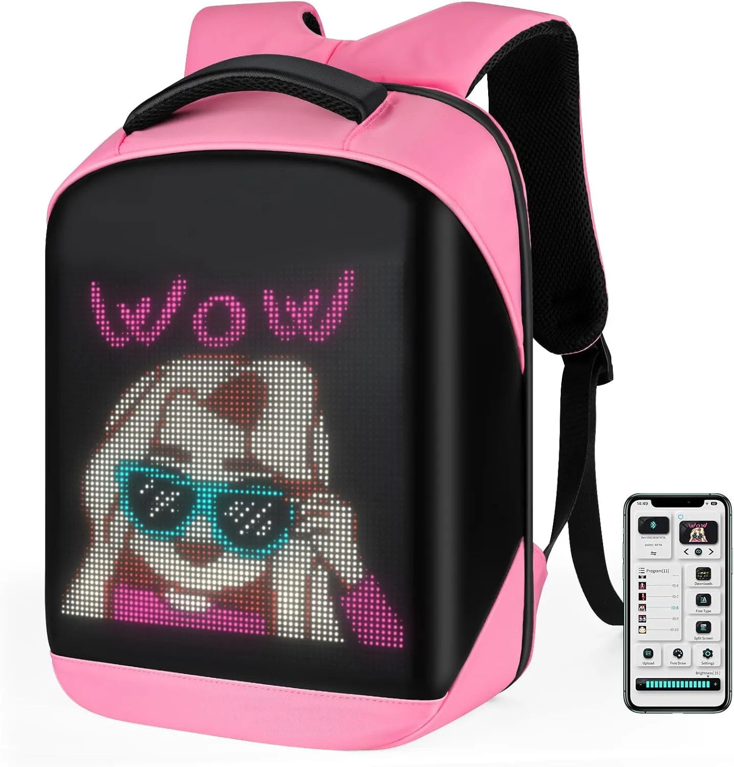 Gelrova LED Backpack 17 Inch, Full Color Screen Programmable Screen Laptop Backpack, Work Bag Fashion Travel Backpack for Women, City Serise, Pink