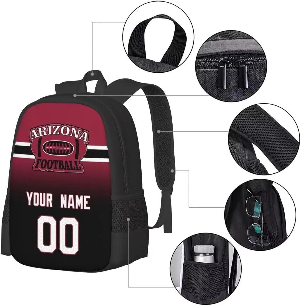 Generic Personalized Arizona Large Capacity Shoulder Bag Custom, Custom Personalized Name and Number Football Sports Backpack Travel Bag Computer Bag Fan Presents