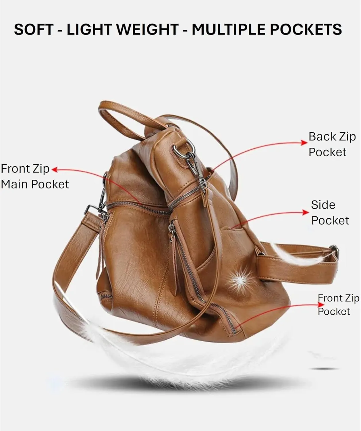 Genuine Cow Leather Backpack Shoulder Handbag Bag for Women, Top Handle & 2 Detachable Straps- Green