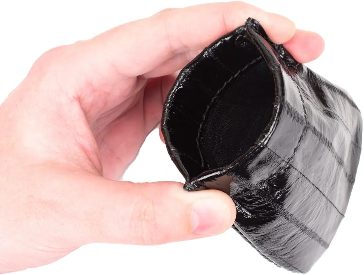 Genuine Eel Skin Leather Spring Loaded Coin Pouch