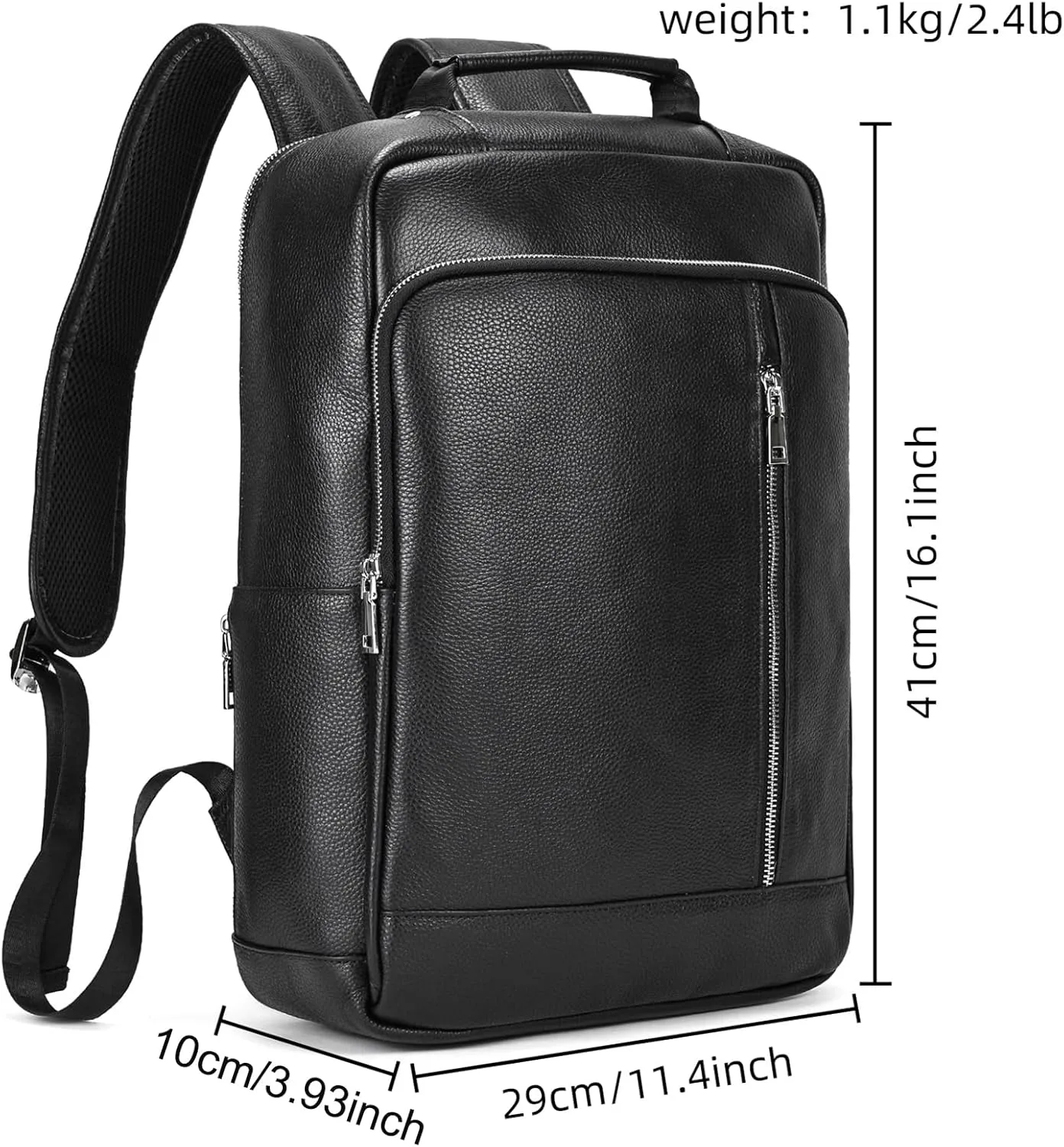 Genuine Leather Backpack Men Casual Daypack 14" Laptop Rucksack Business Travel Outdoor Shoulder Bag with Trolley Sleeve (Black)