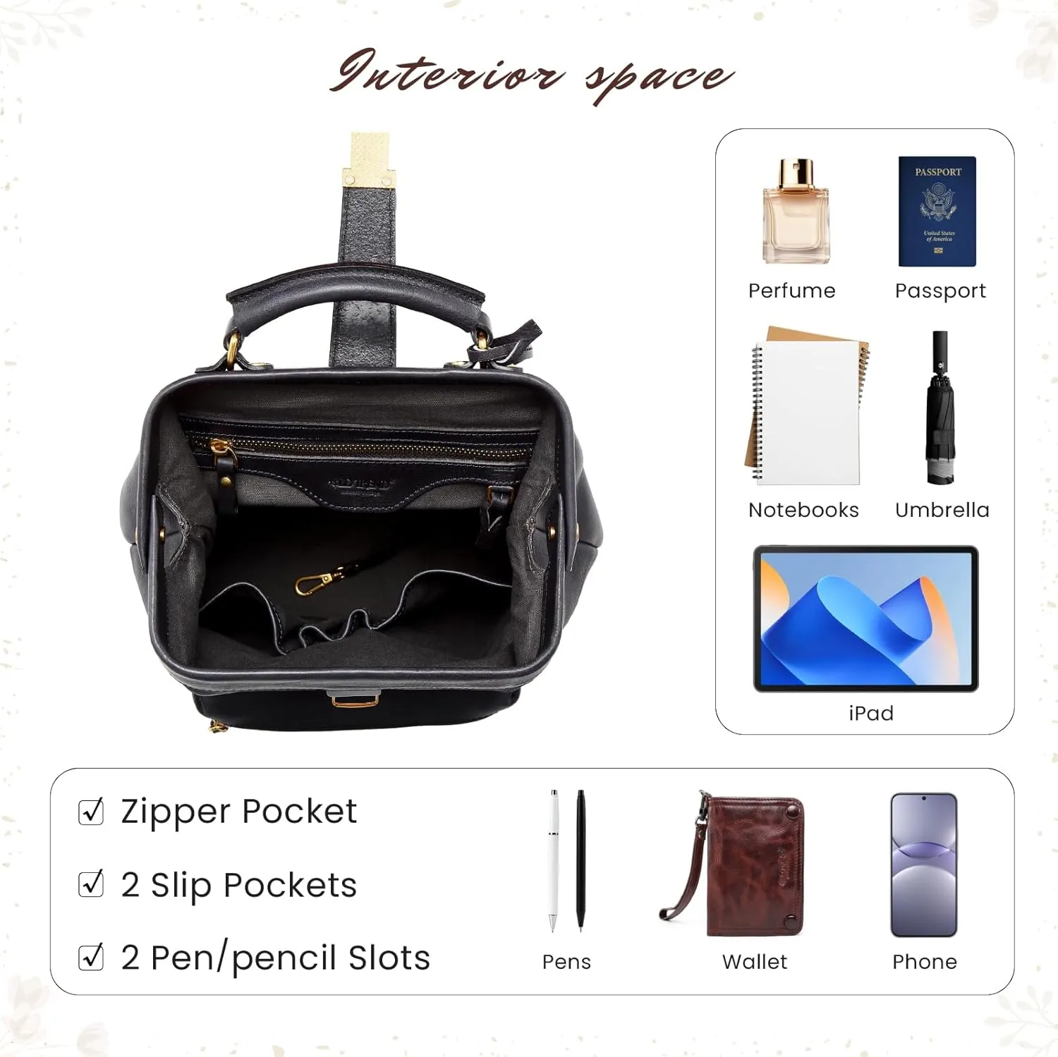 Genuine Leather Doctor Backpack (Black)