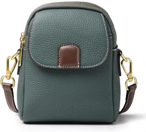 Genuine Leather Ladies Crossbody Bag, Small Multi-Compartment Shoulder Bag with Adjustable Shoulder Strap