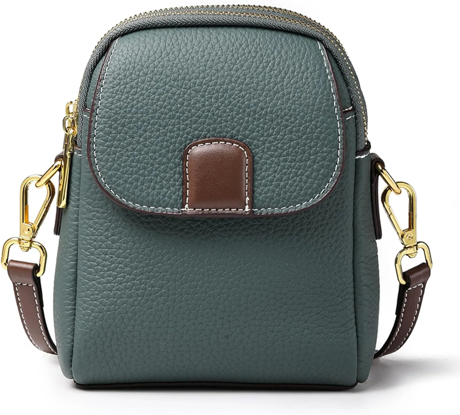 Genuine Leather Ladies Crossbody Bag, Small Multi-Compartment Shoulder Bag with Adjustable Shoulder Strap