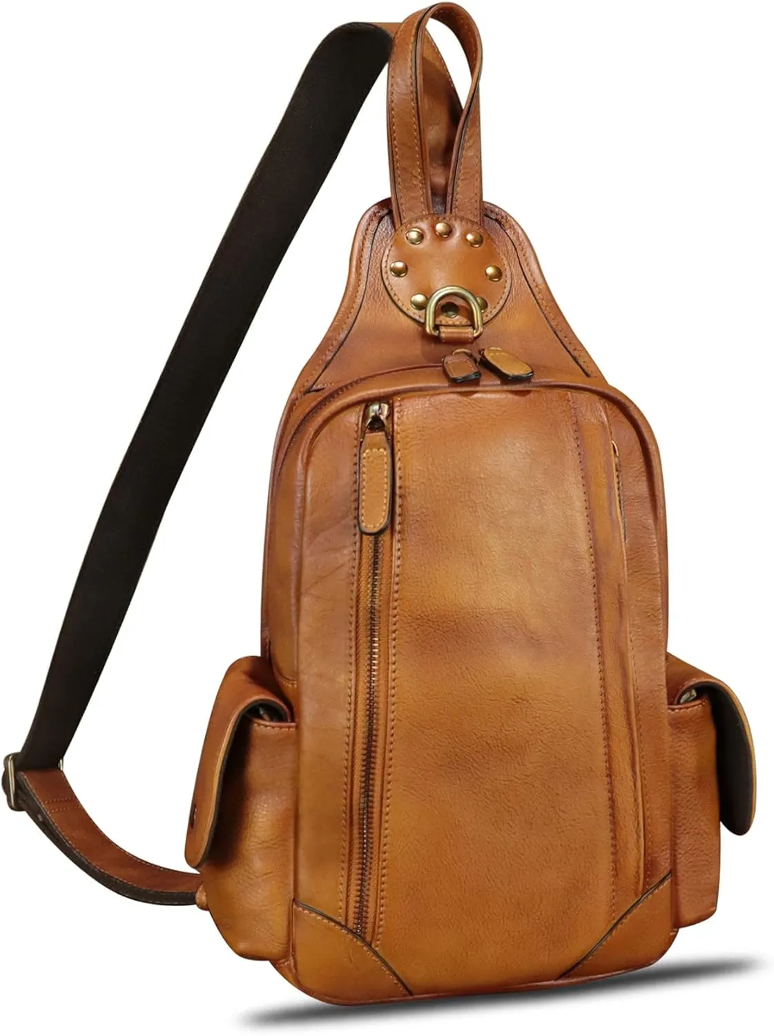 Genuine Leather Silng Bag for Men and Women Vintage Leather Sling Backpack Chest Purse Crossbody Bag