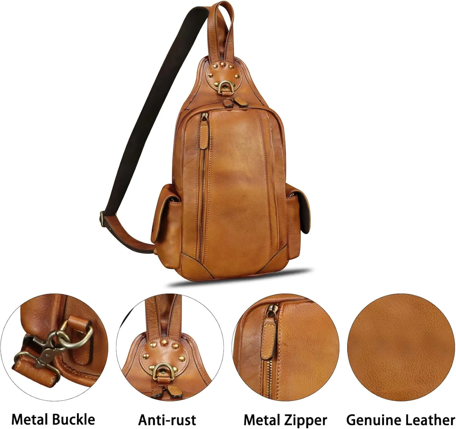 Genuine Leather Silng Bag for Men and Women Vintage Leather Sling Backpack Chest Purse Crossbody Bag