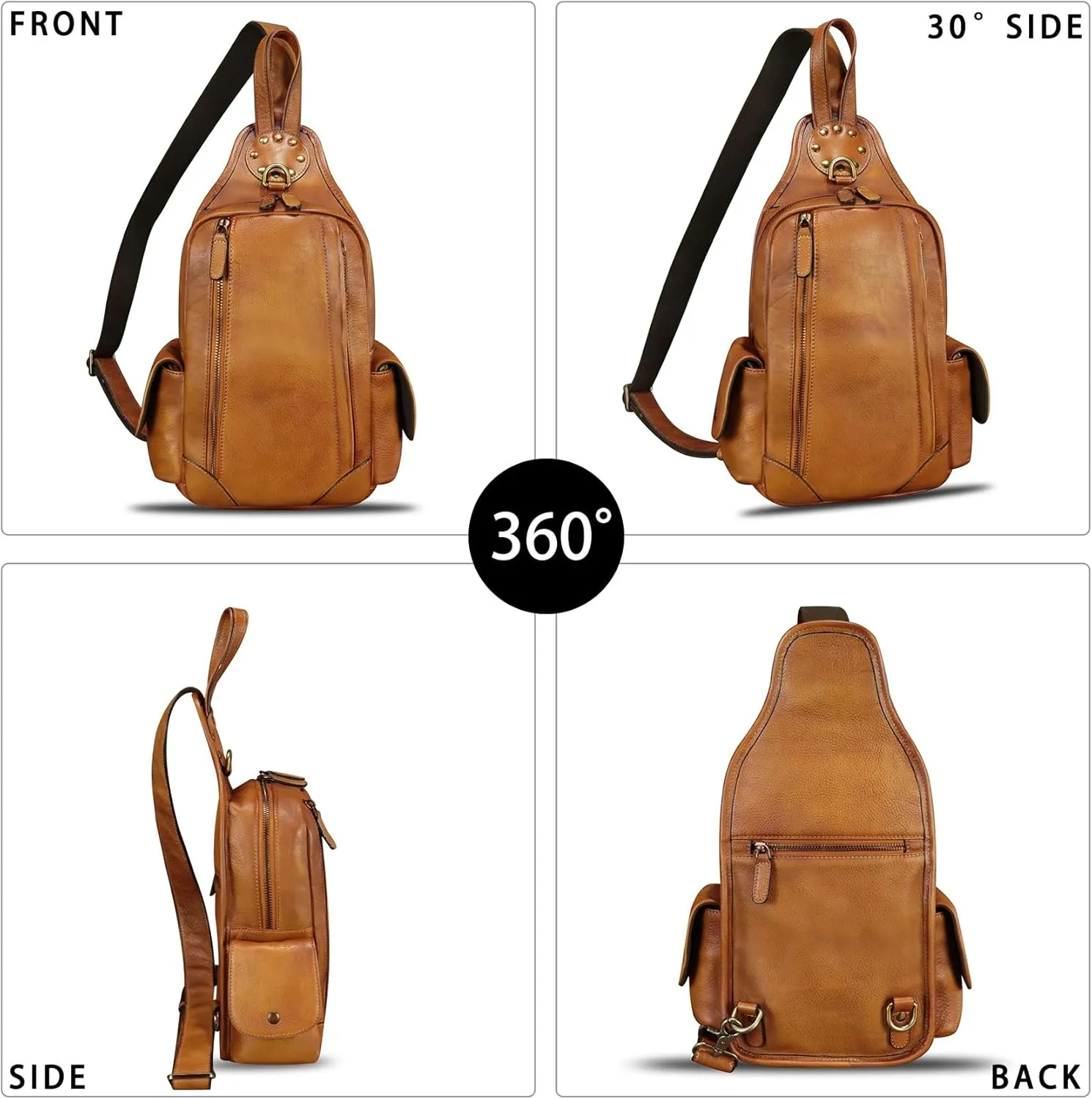 Genuine Leather Silng Bag for Men and Women Vintage Leather Sling Backpack Chest Purse Crossbody Bag