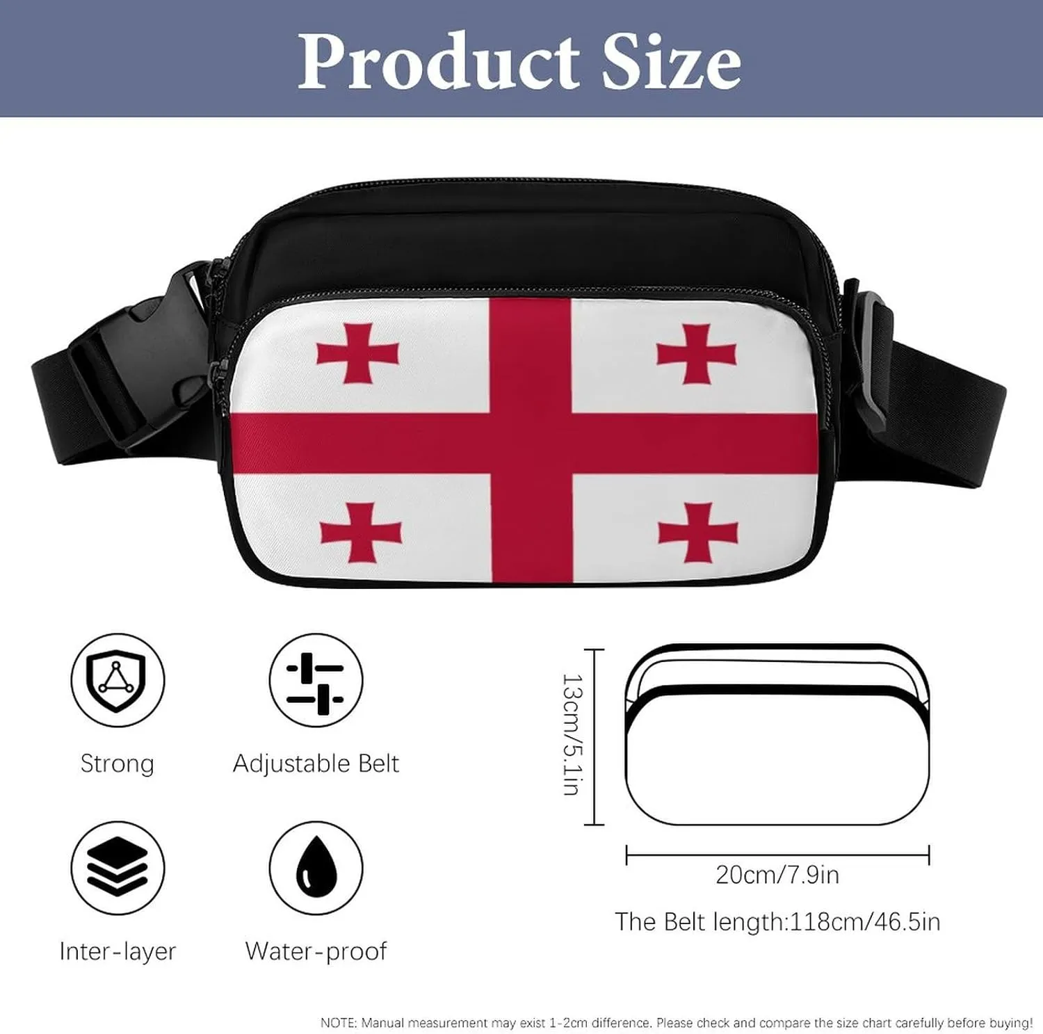 Georgian Flag Unisex Mini Belt Bag with Adjustable Strap Small Fanny Pack Crossbody Chest Bag
