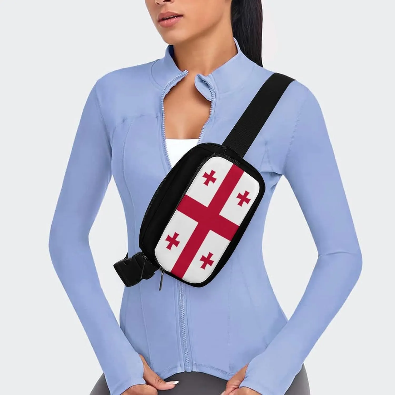 Georgian Flag Unisex Mini Belt Bag with Adjustable Strap Small Fanny Pack Crossbody Chest Bag