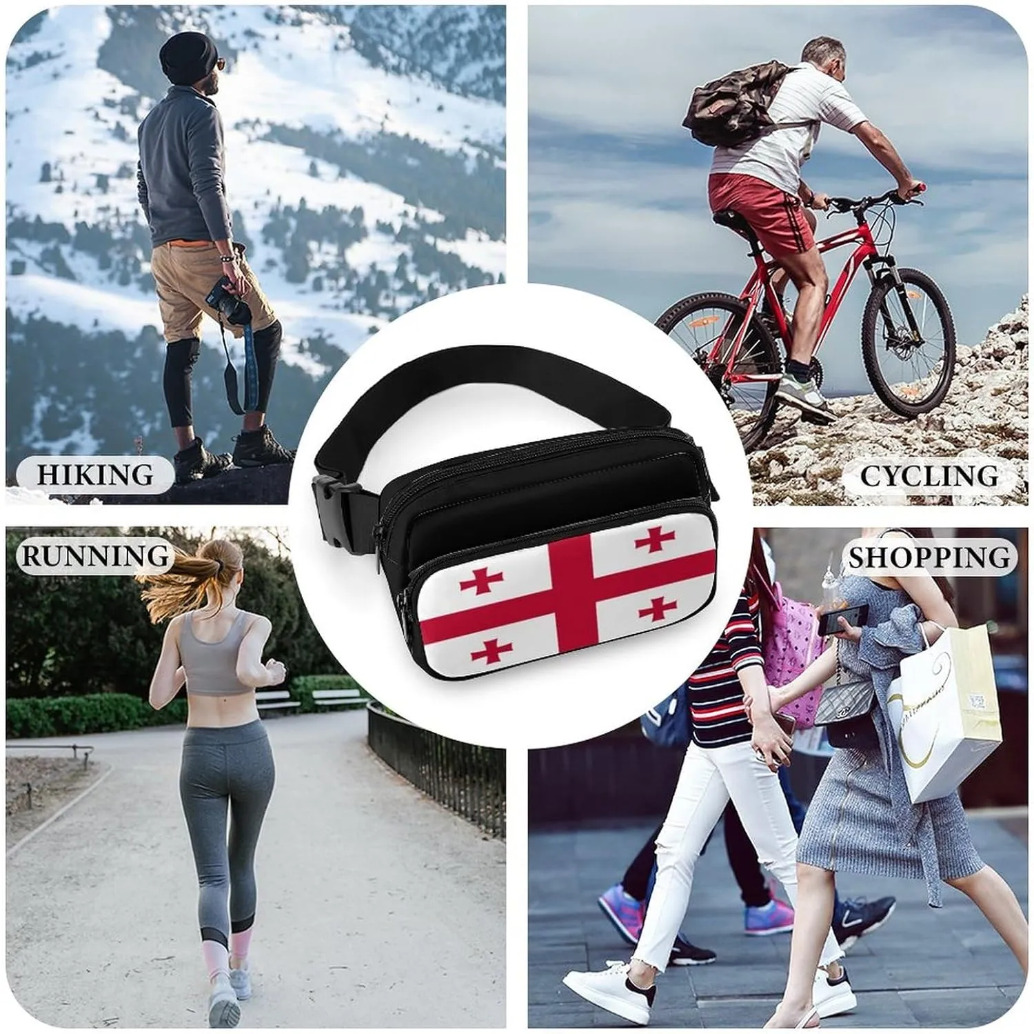 Georgian Flag Unisex Mini Belt Bag with Adjustable Strap Small Fanny Pack Crossbody Chest Bag