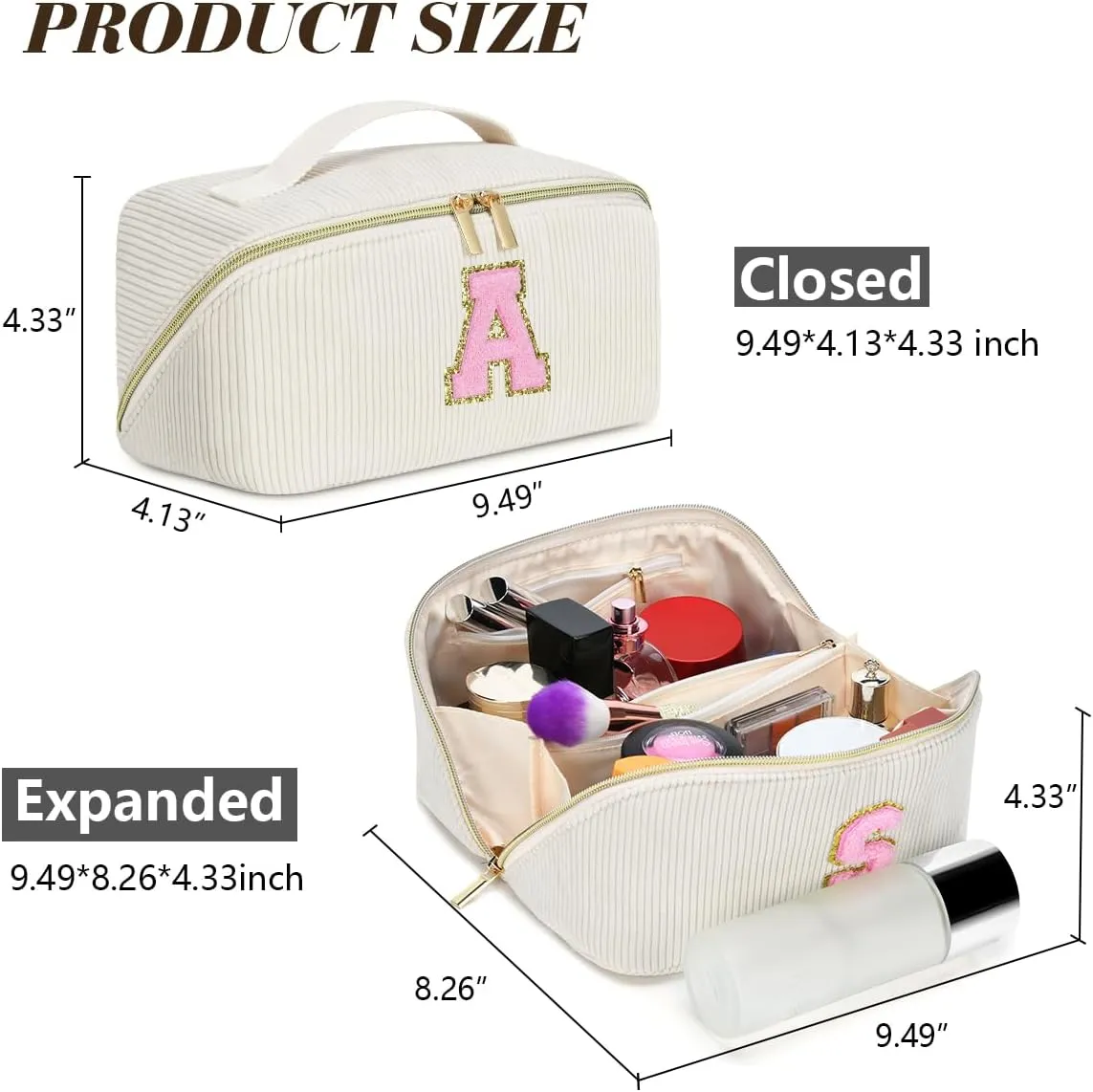Gifts for Girls, Initial Travel Makeup Bag Women's Day Gift Make up Bag Cosmetic Bags Monther's Day Gifts, Personalized Stuff Bag Cute Makeup Bag Birthday Gifts for Women/Friend/Mother - O