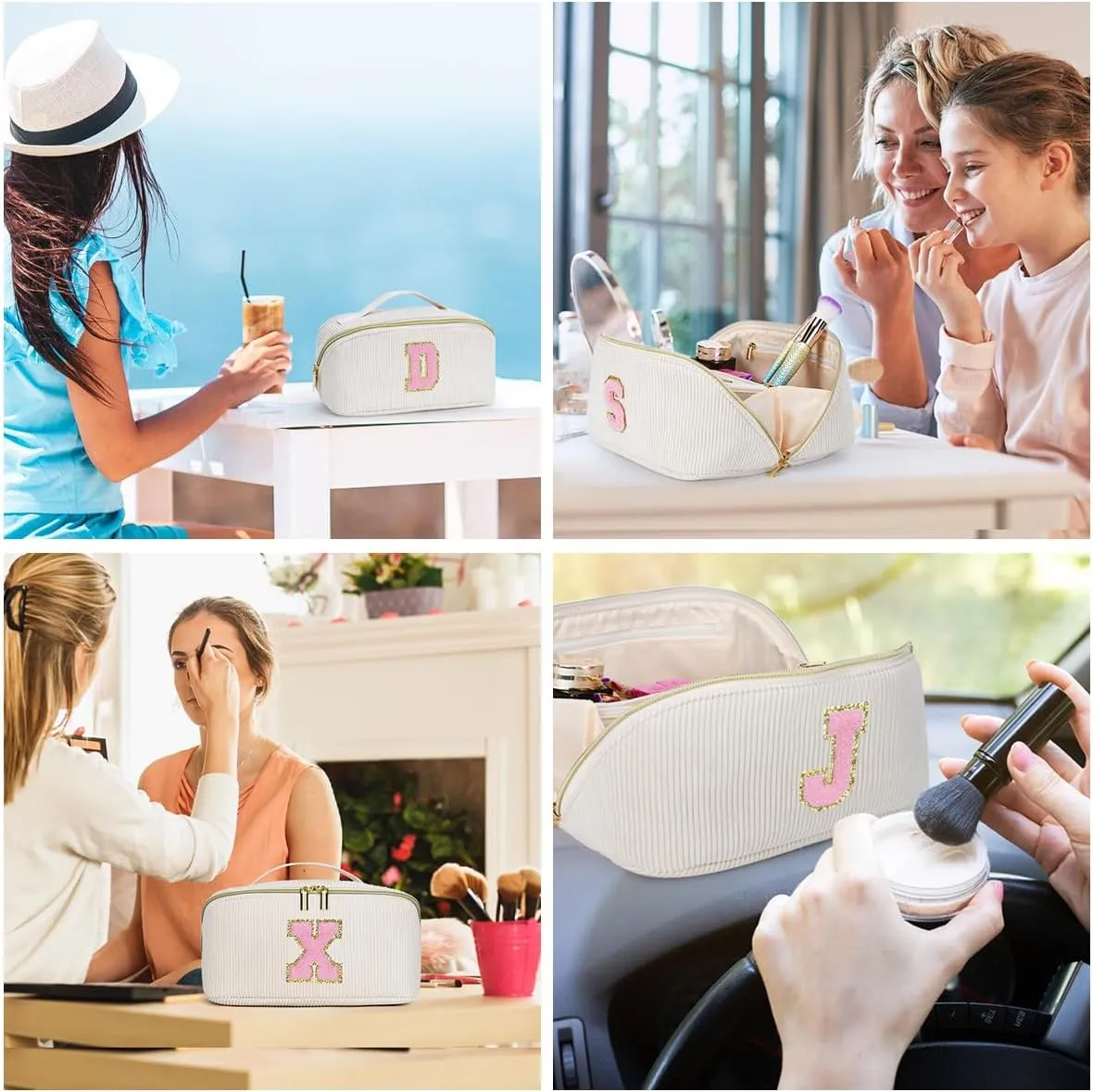 Gifts for Girls, Initial Travel Makeup Bag Women's Day Gift Make up Bag Cosmetic Bags Monther's Day Gifts, Personalized Stuff Bag Cute Makeup Bag Birthday Gifts for Women/Friend/Mother - O